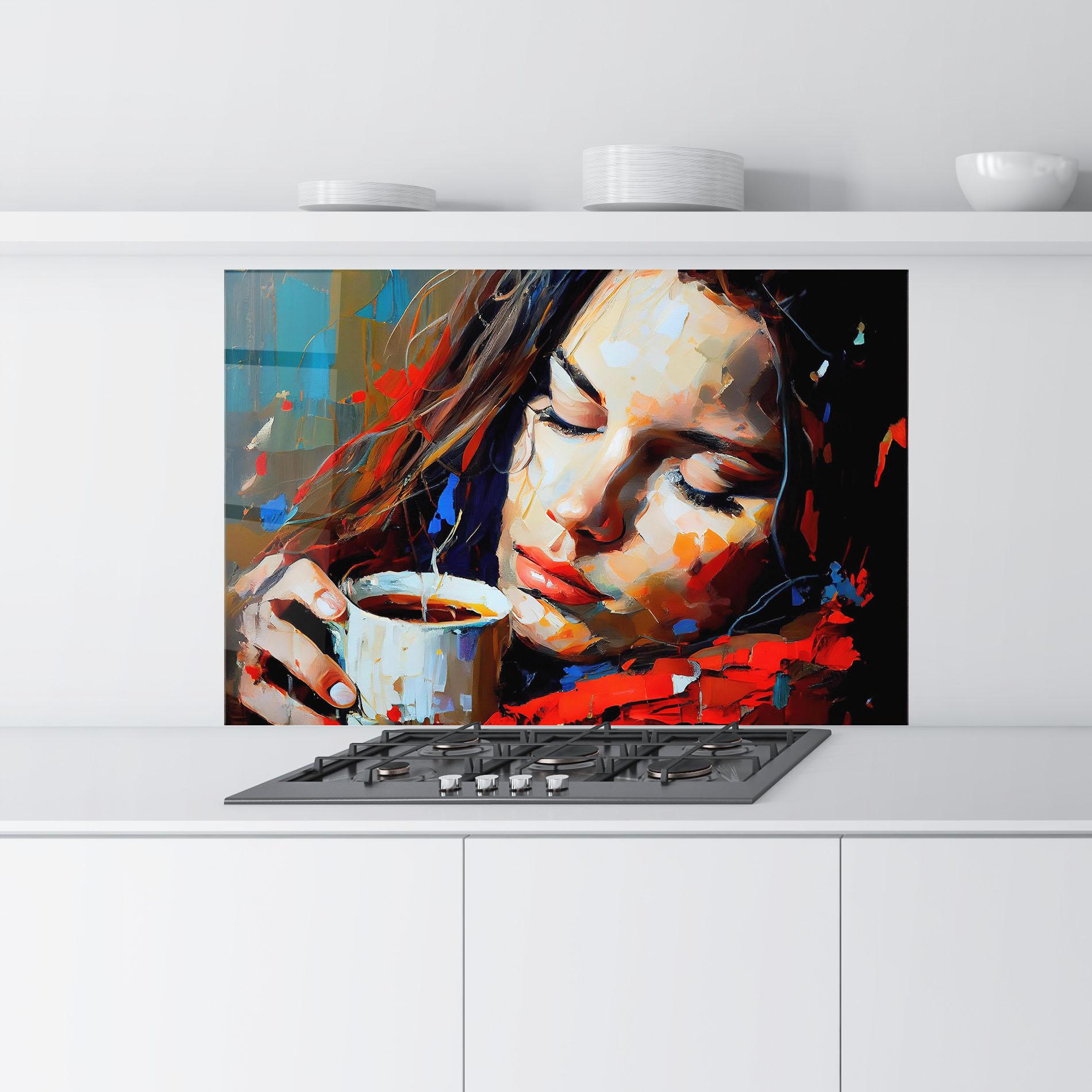 Küchenrückwand Glas Abstract Woman Coffee mockup 9