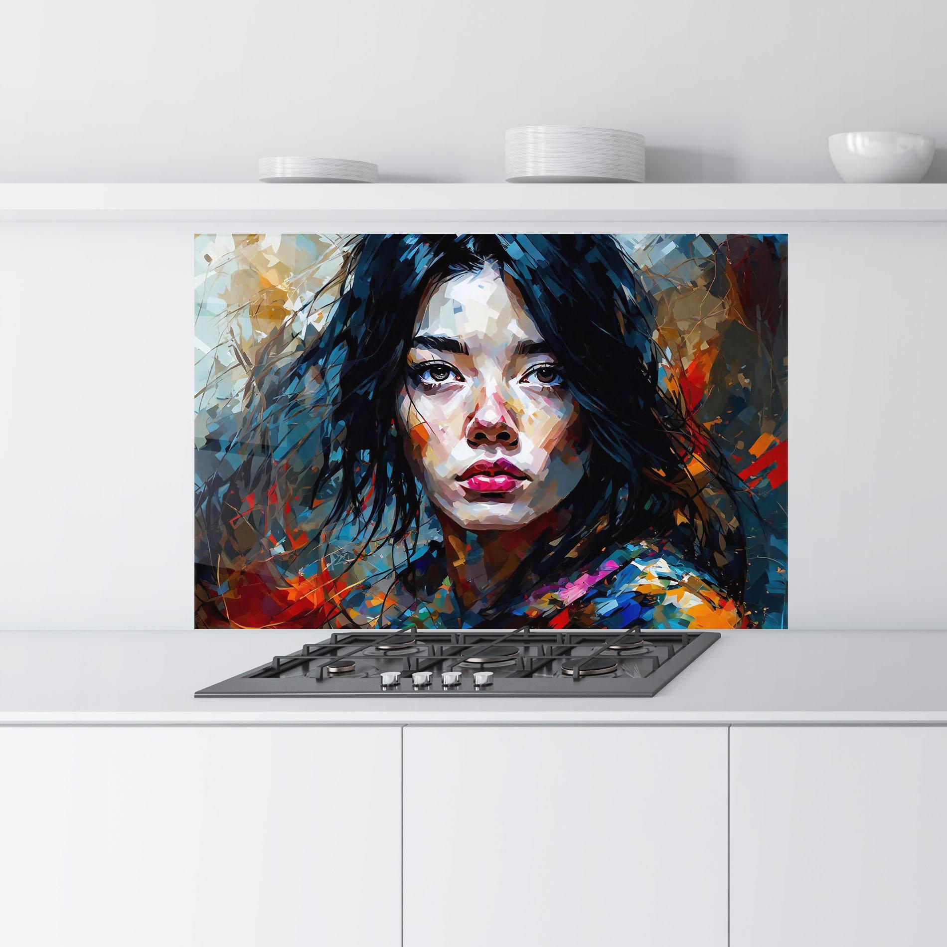 Küchenrückwand Glas Artistic Girl Bright Makeup mockup 9