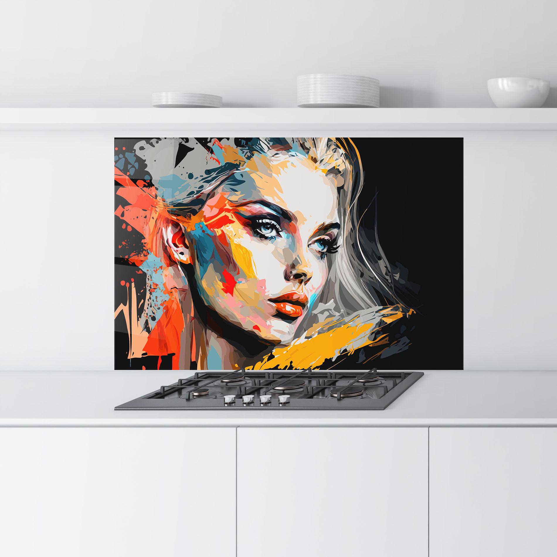 Küchenrückwand Glas Blue Eye Face mockup 9