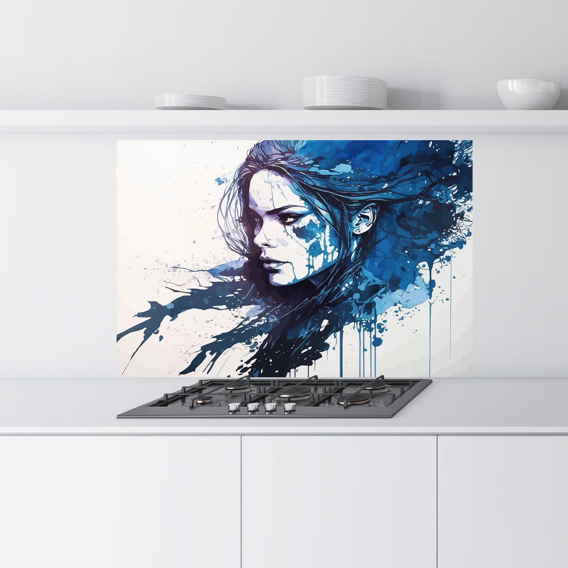 Küchenrückwand Glas Blue Hair Portrait mockup 9