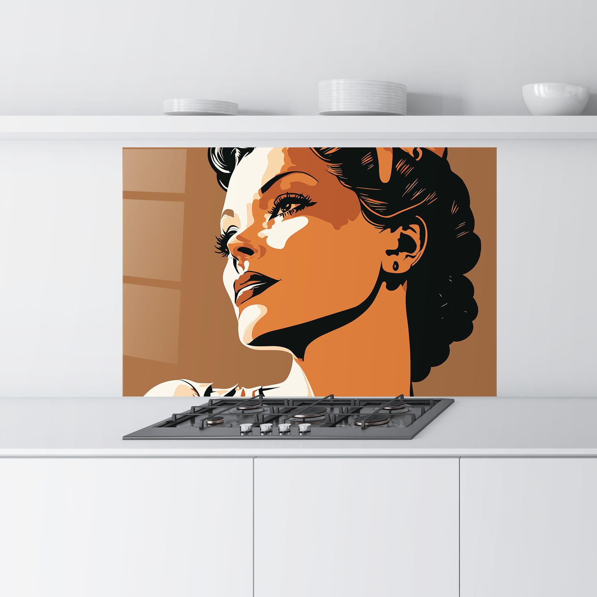Küchenrückwand Glas Brown Portrait Lady mockup 9