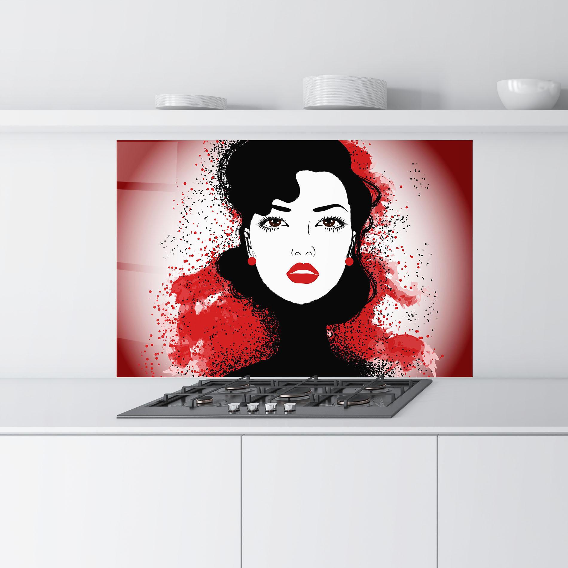 Küchenrückwand Glas Cherry Woman Portrait mockup 9
