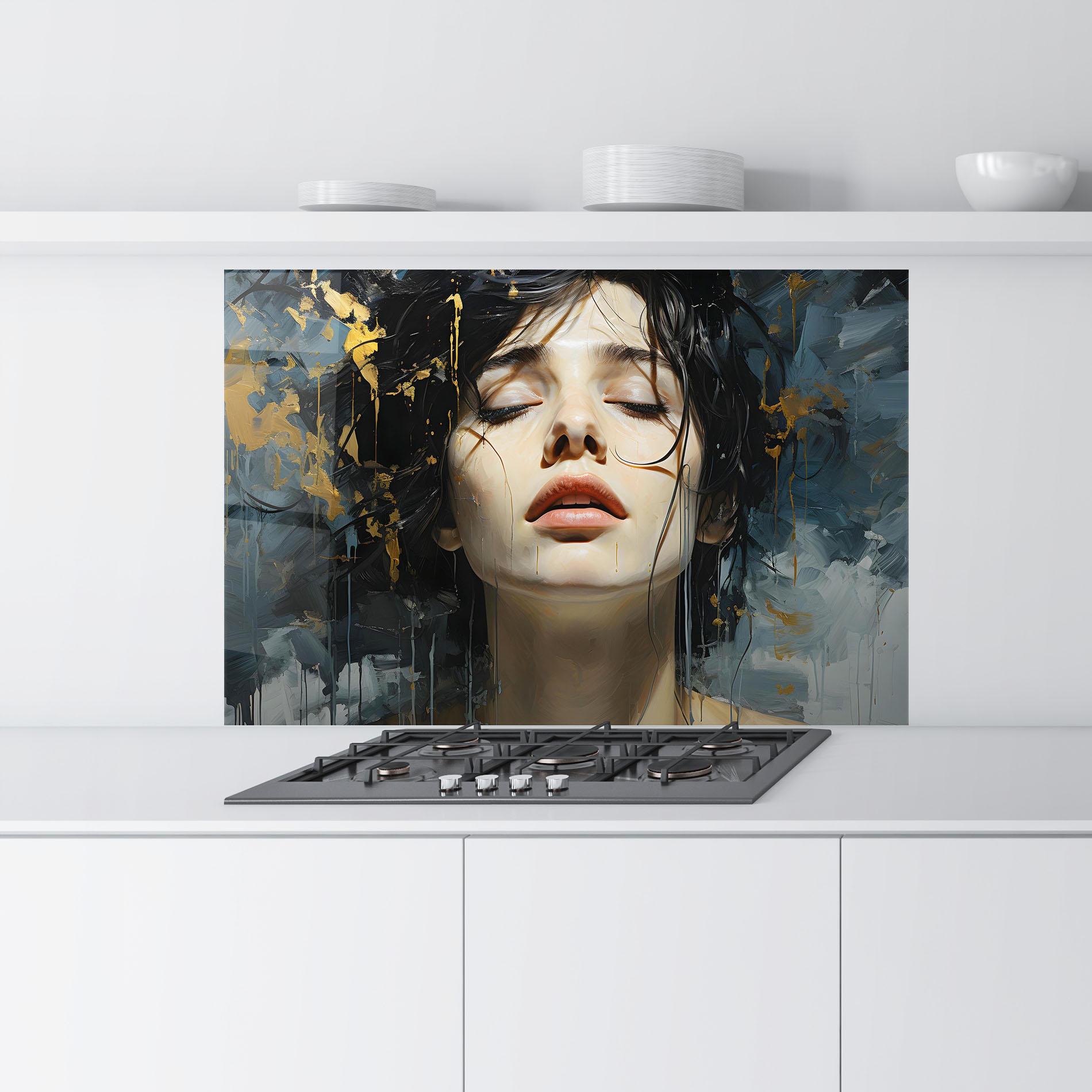 Küchenrückwand Glas Closed Eyes Woman mockup 9