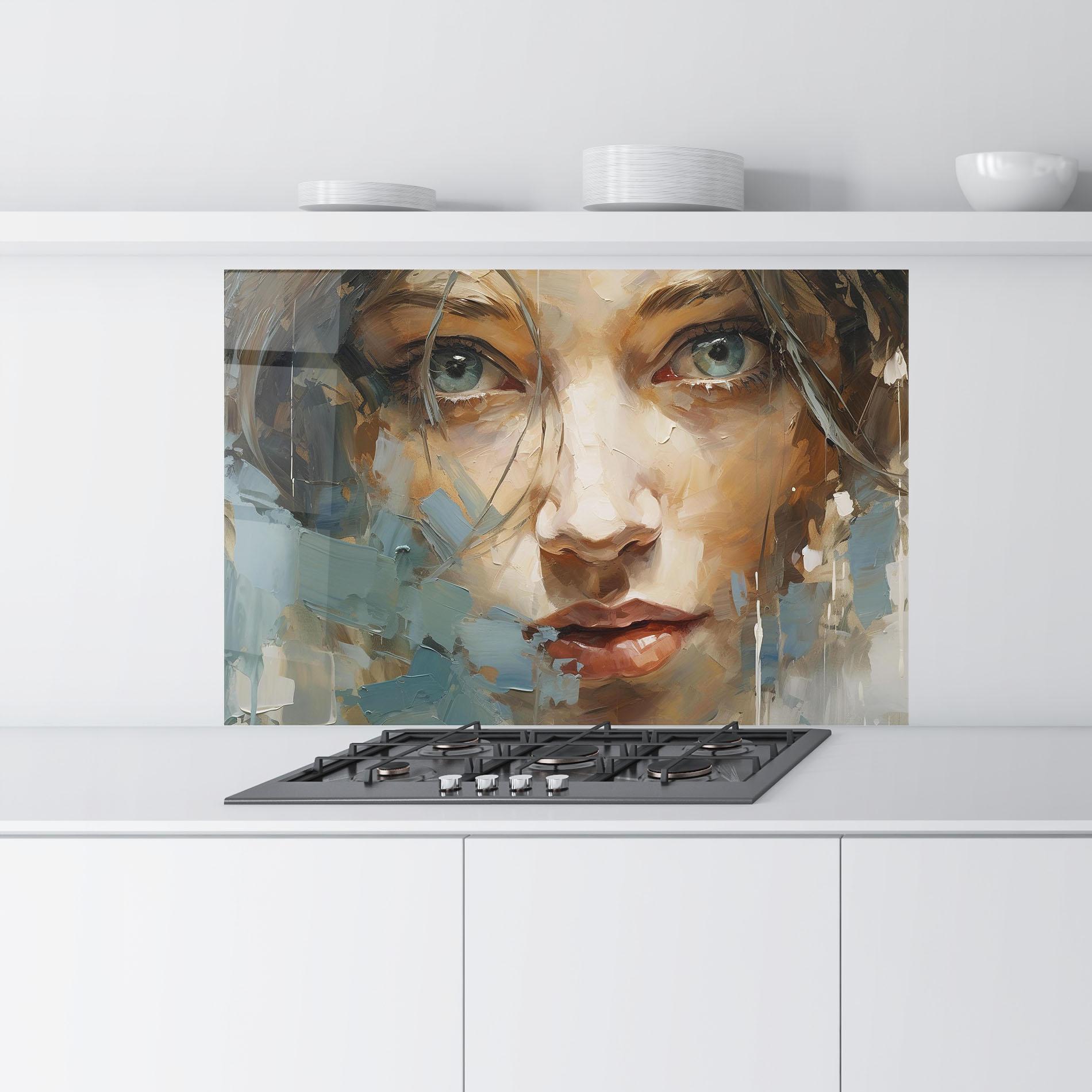 Küchenrückwand Glas Expressive Portrait mockup 9