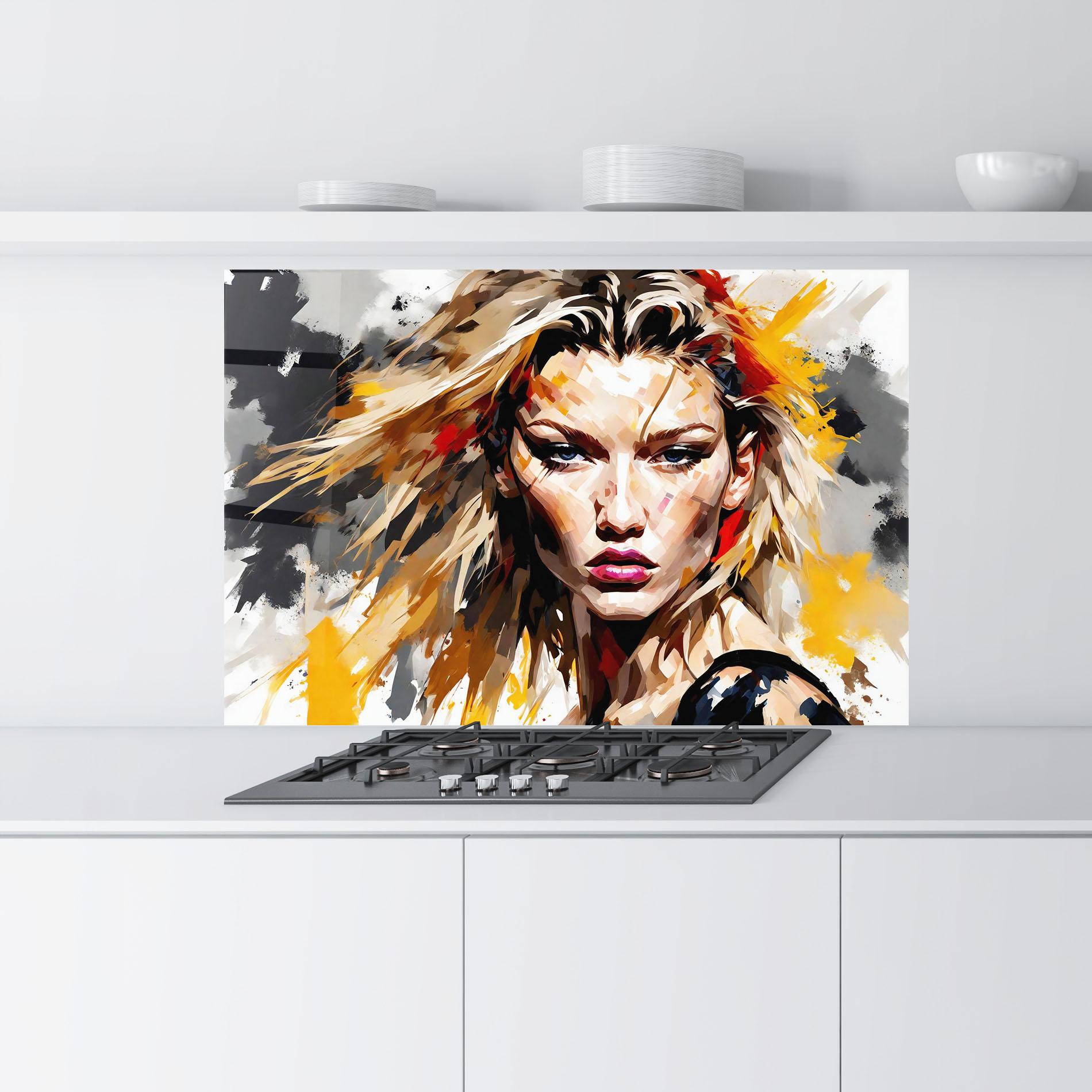 Küchenrückwand Glas Multicolored Splash Woman mockup 9