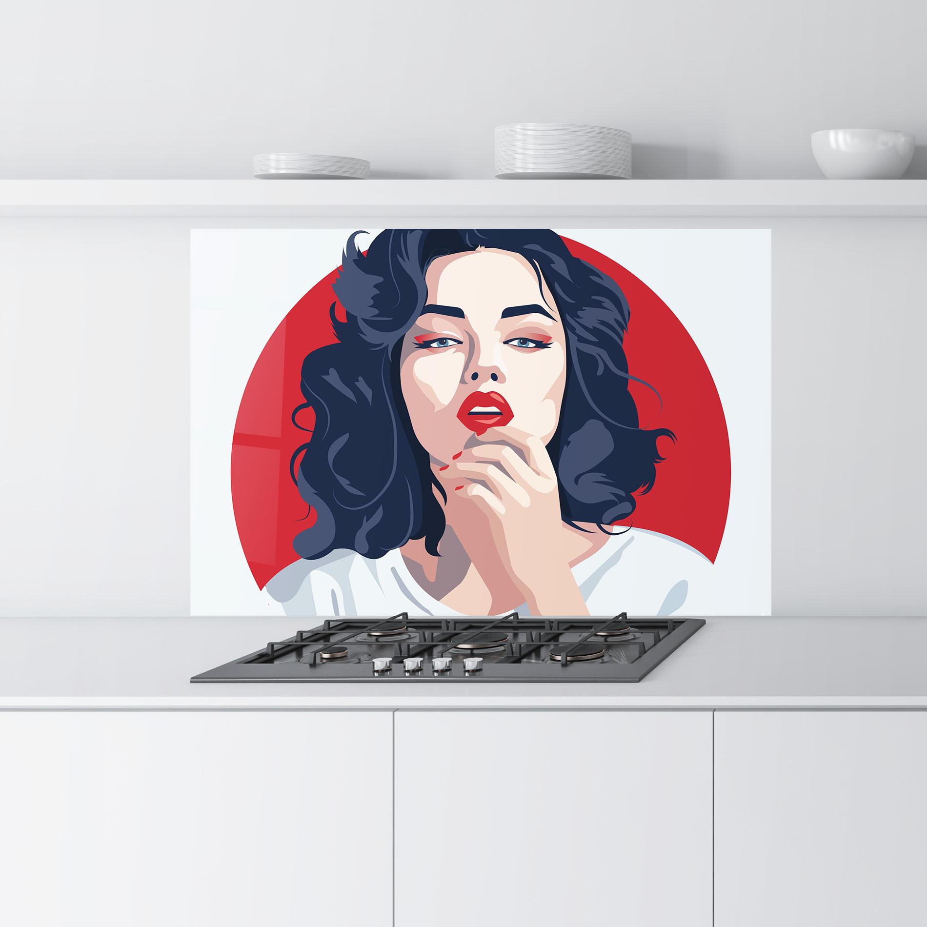 Küchenrückwand Glas Red Lips Portrait mockup 9