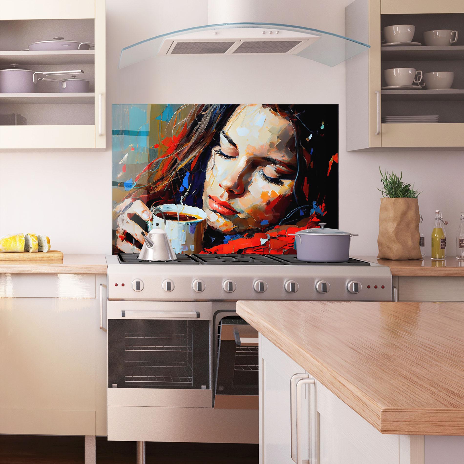 Küchenrückwand Glas Abstract Woman Coffee mockup 1