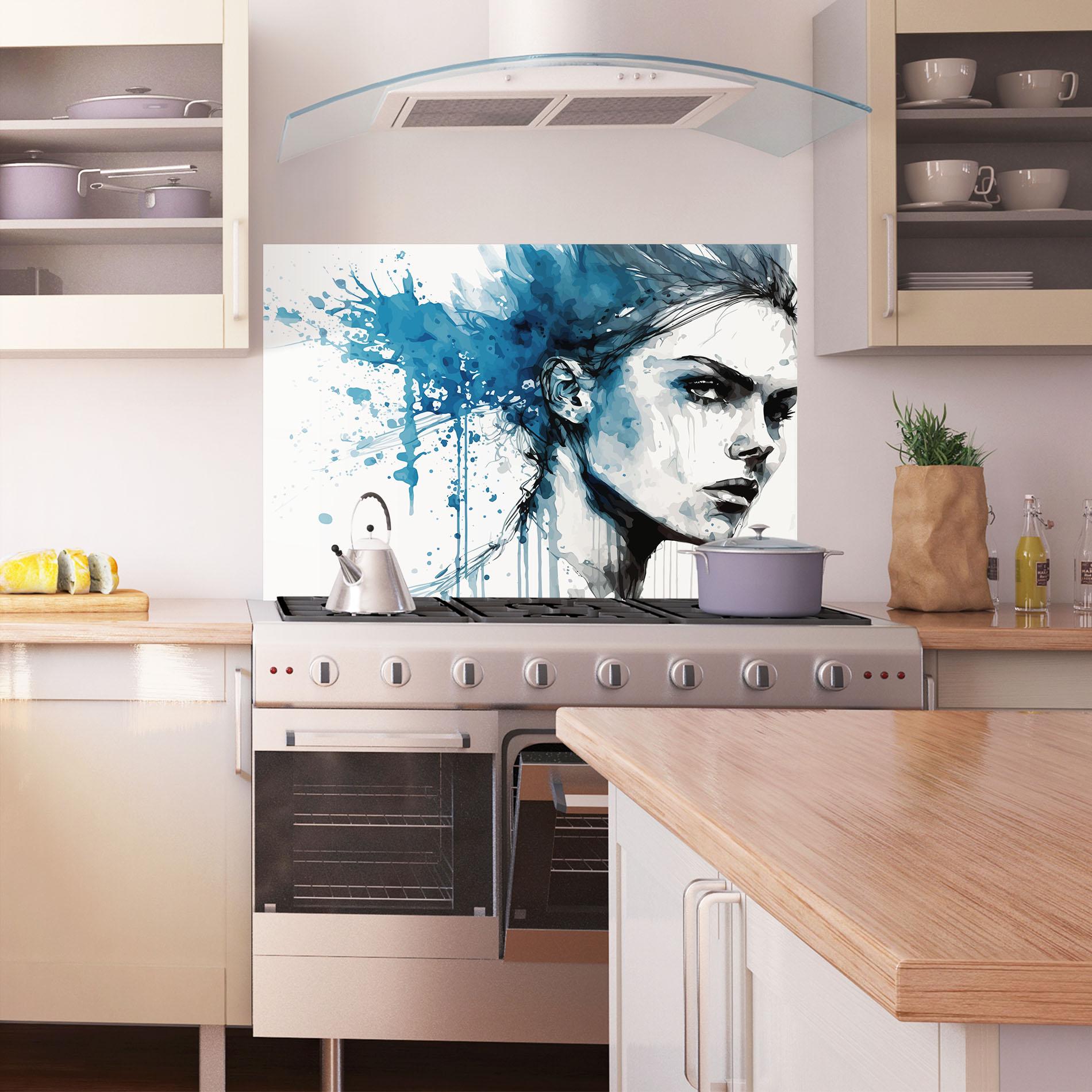 Küchenrückwand Glas Blue Splash Portrait mockup 1