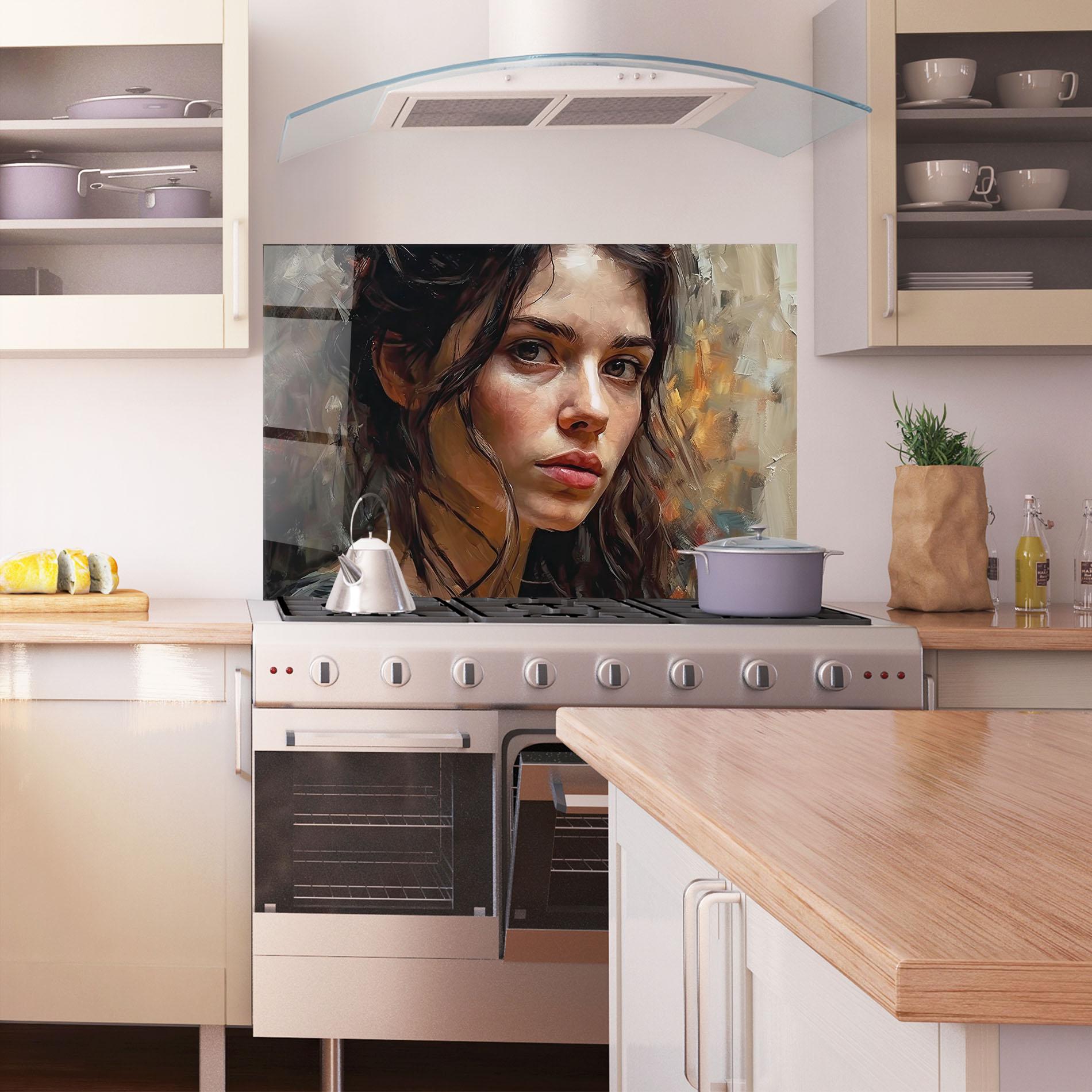 Küchenrückwand Glas Closeup Impasto Portrait mockup 1