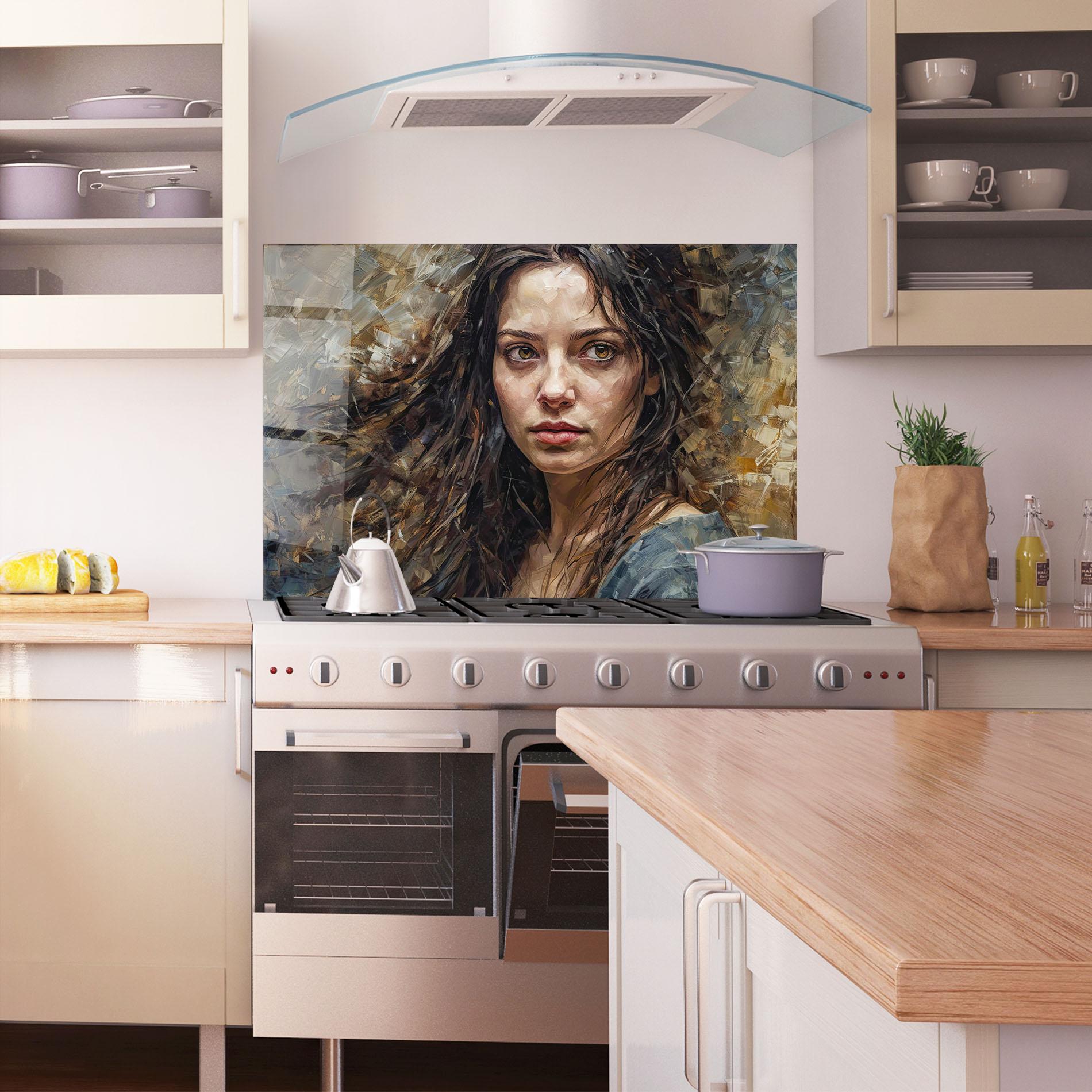 Küchenrückwand Glas Darkhaired Woman Portrait mockup 1