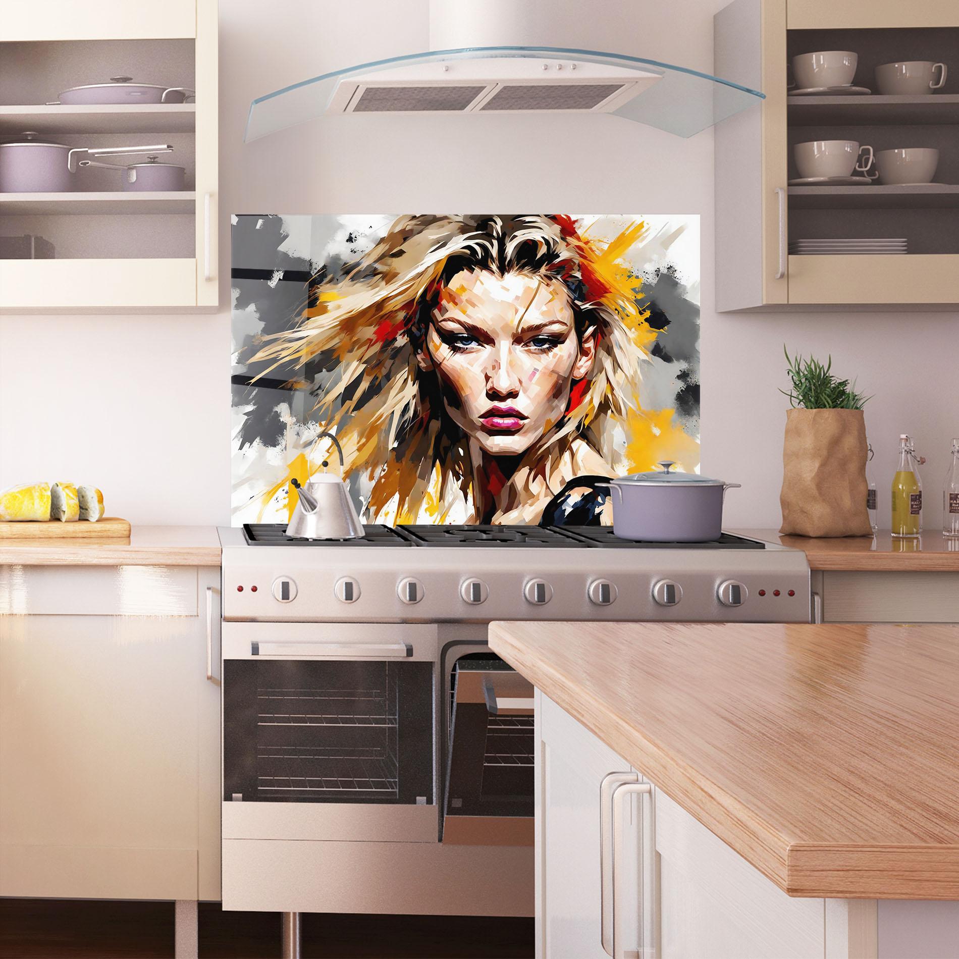 Küchenrückwand Glas Multicolored Splash Woman mockup 1