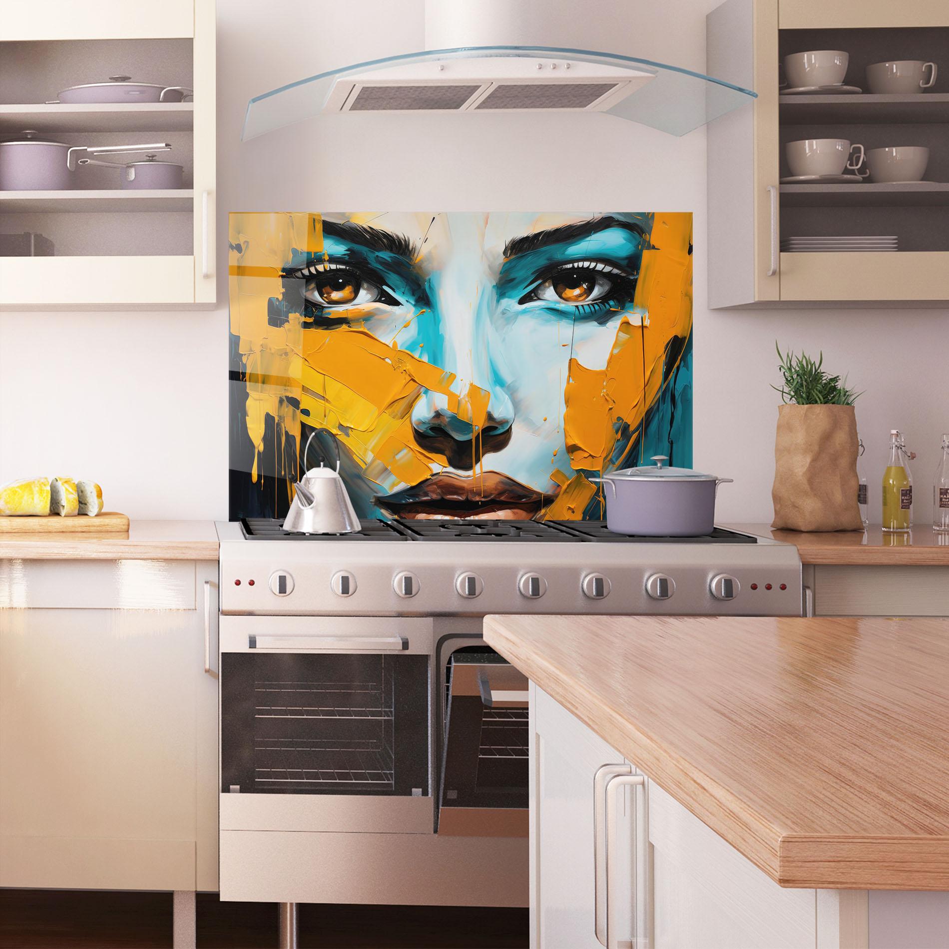 Küchenrückwand Glas Orange Paint Portrait mockup 1