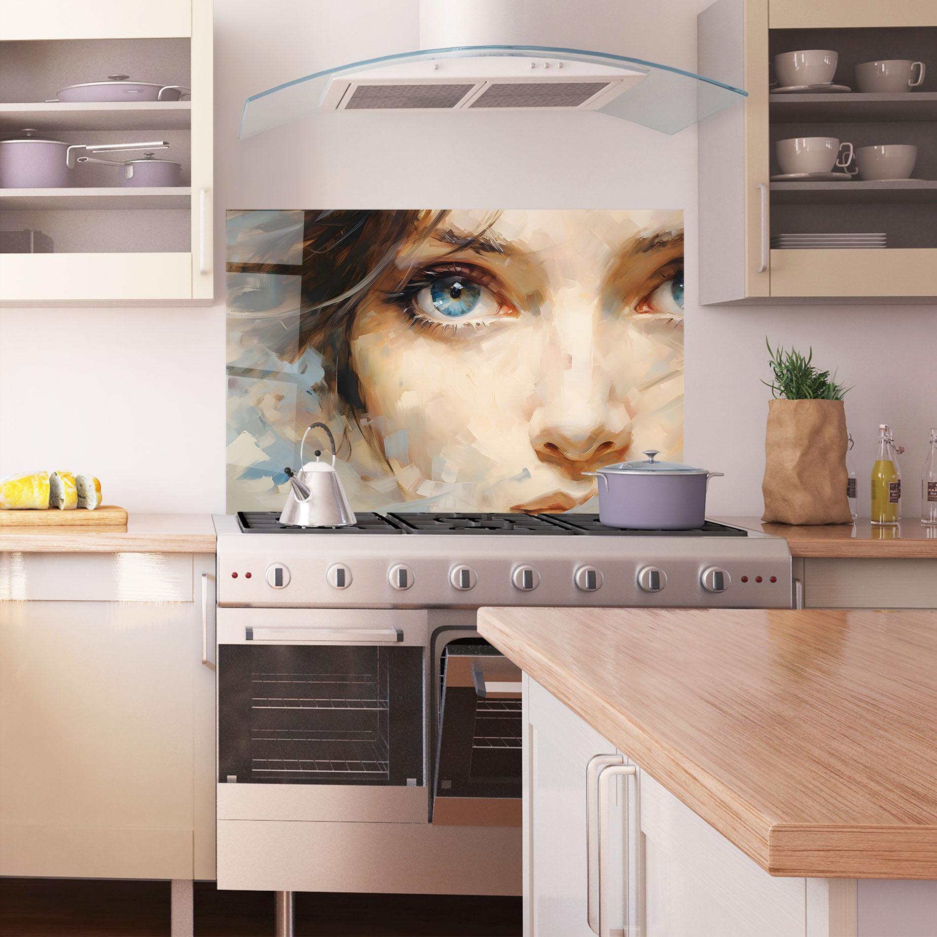 Küchenrückwand Glas Pupil Blue Iris mockup 1