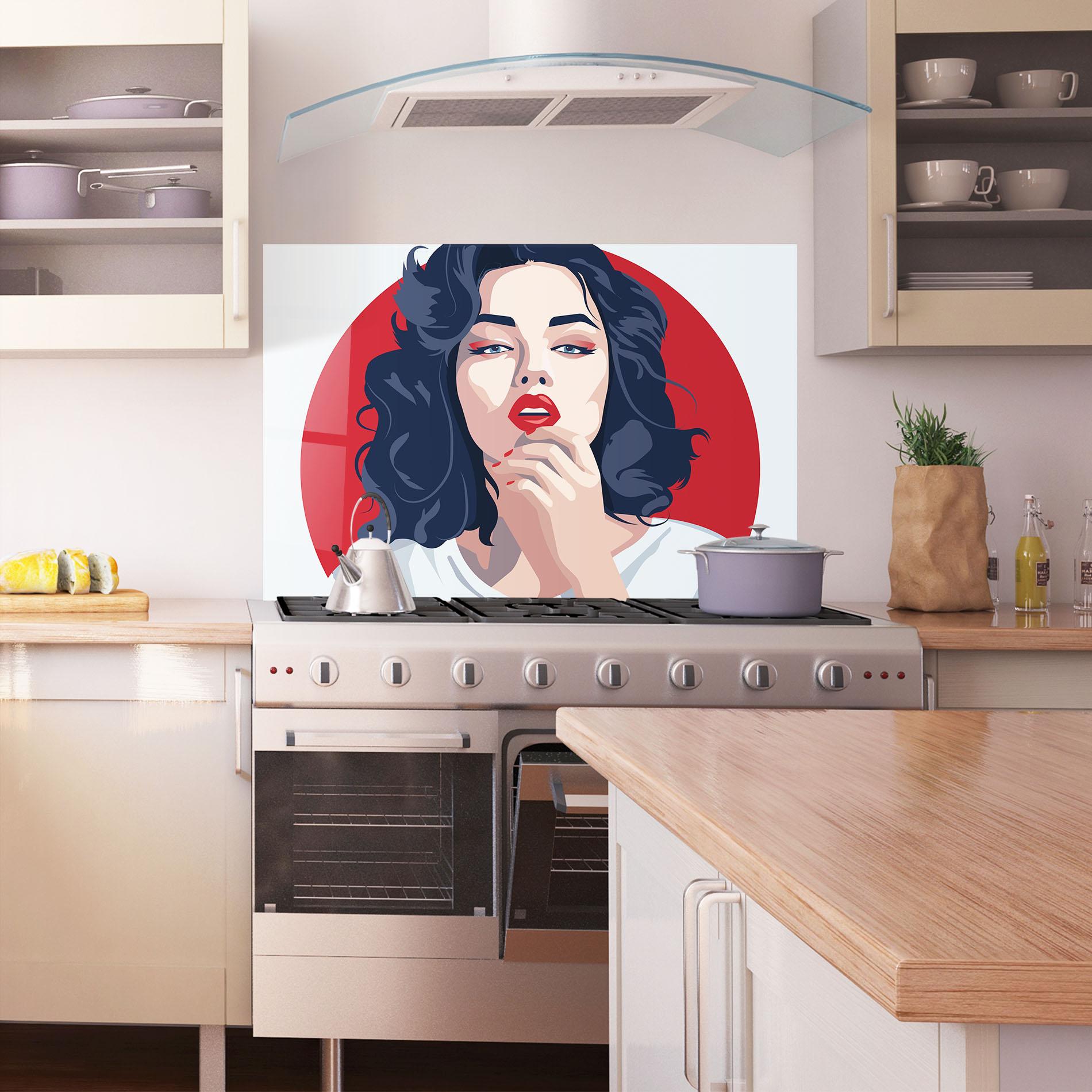 Küchenrückwand Glas Red Lips Portrait mockup 1