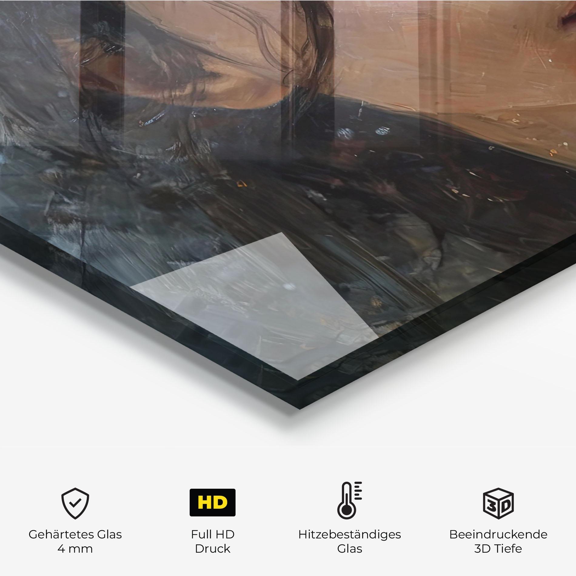 Küchenrückwand Glas Closeup Darkhaired Woman mockup 2