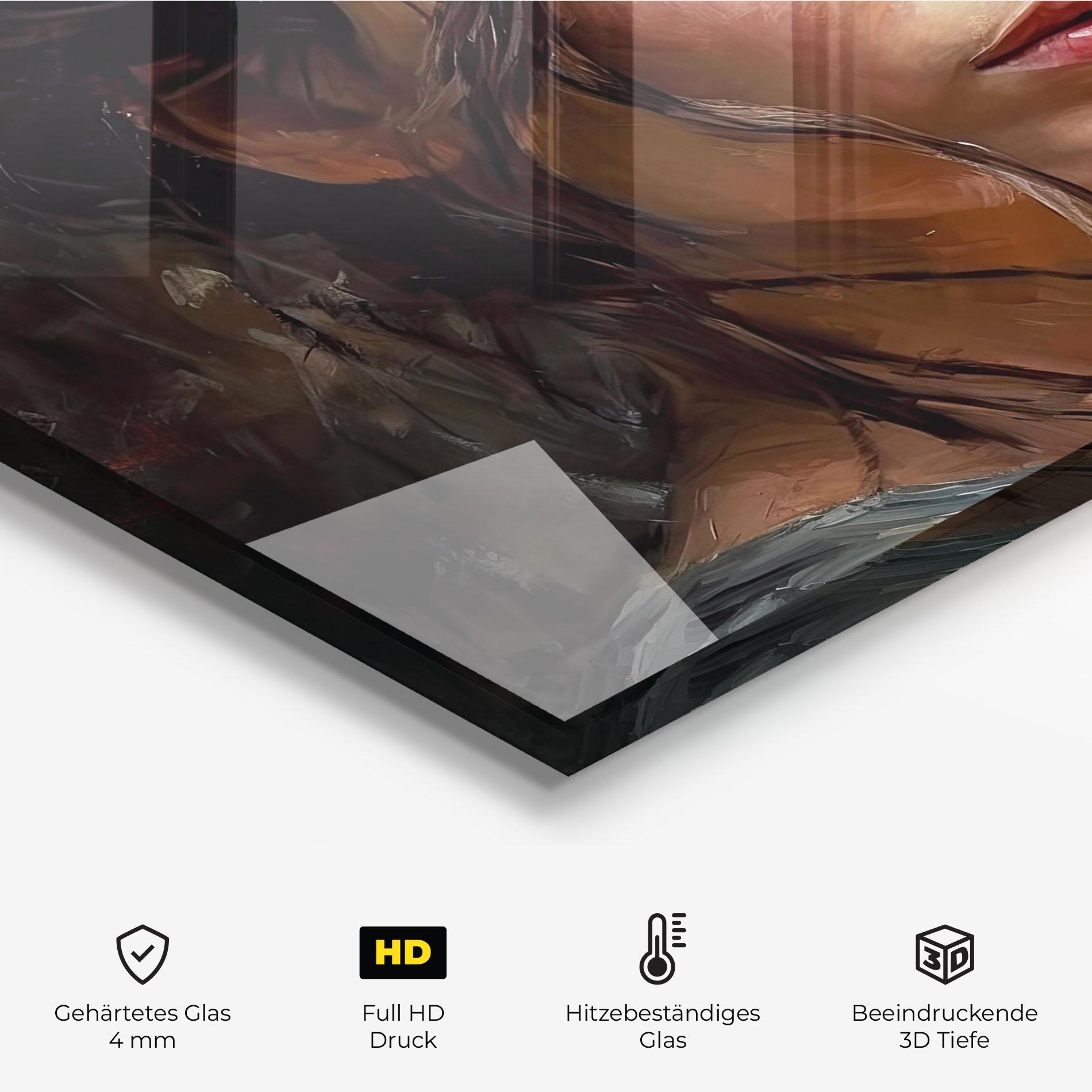 Küchenrückwand Glas Closeup Impasto Portrait mockup 2