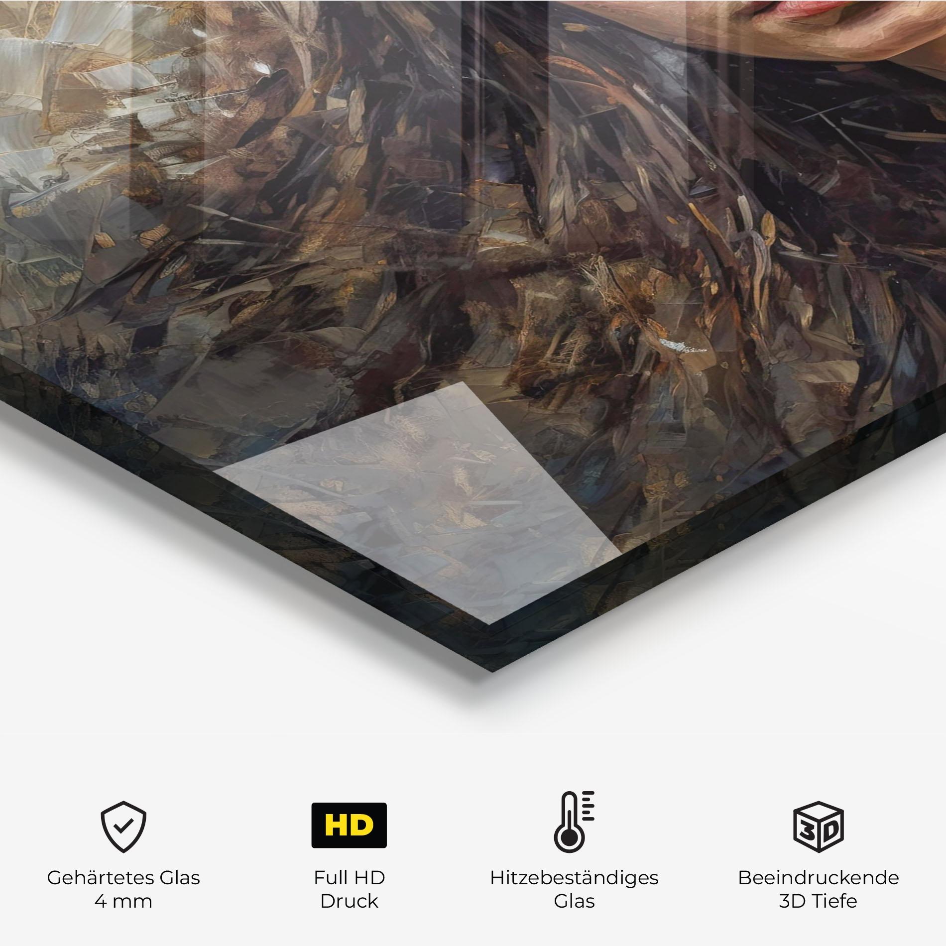 Küchenrückwand Glas Darkhaired Woman Portrait mockup 2