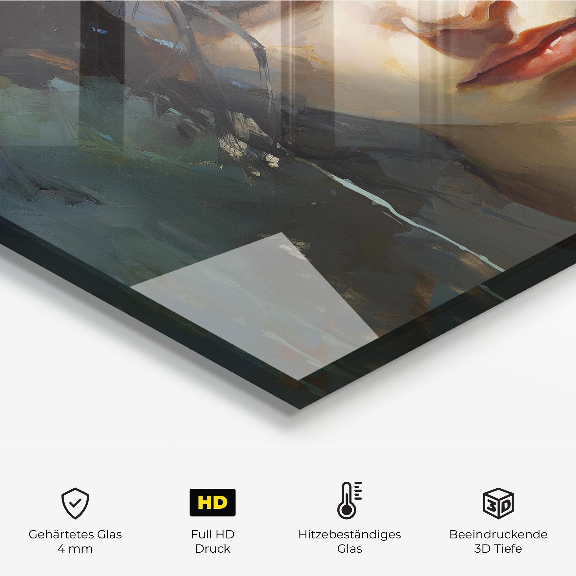 Küchenrückwand Glas Intense Portrait mockup 2