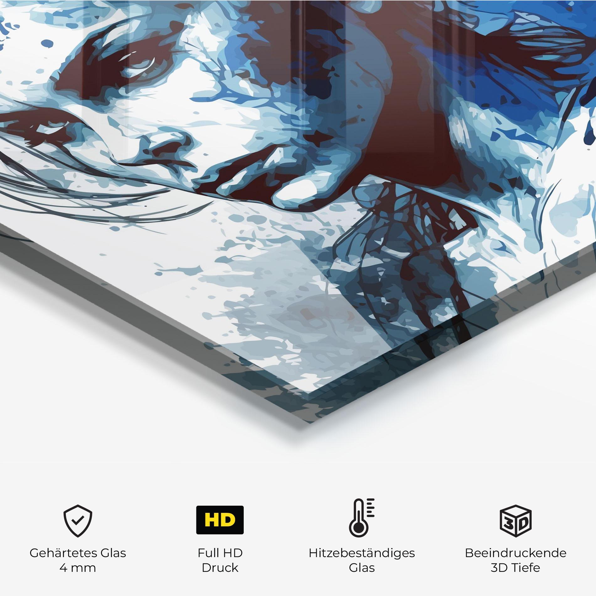 Küchenrückwand Glas Portrait Blue Woman mockup 2