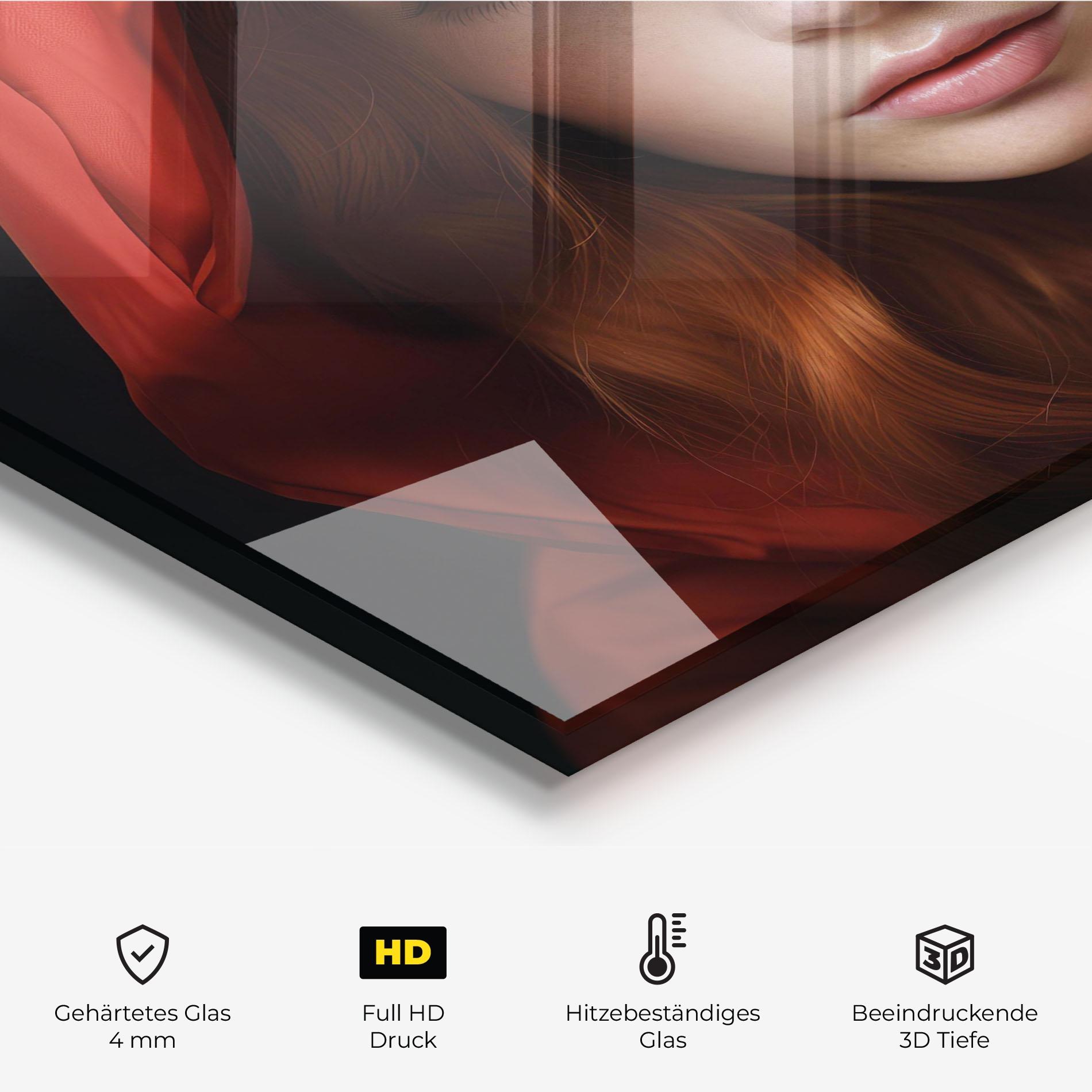 Küchenrückwand Glas Red Hood Portrait mockup 2