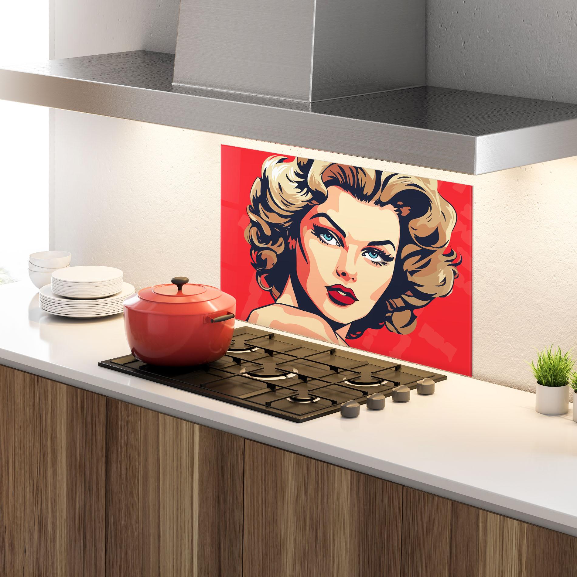 Küchenrückwand Glas Blue Eyes Portrait mockup 4