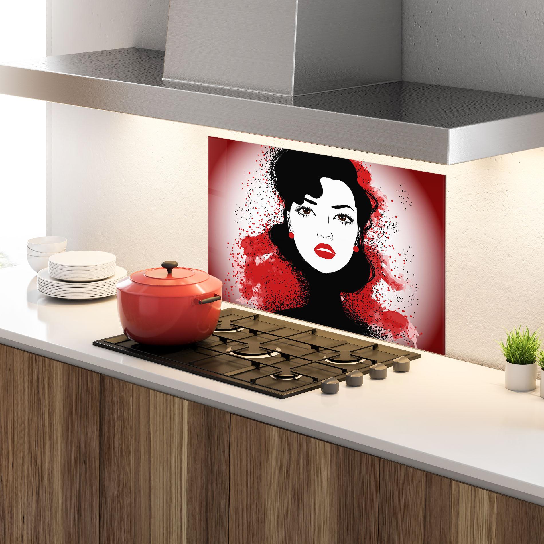 Küchenrückwand Glas Cherry Woman Portrait mockup 4