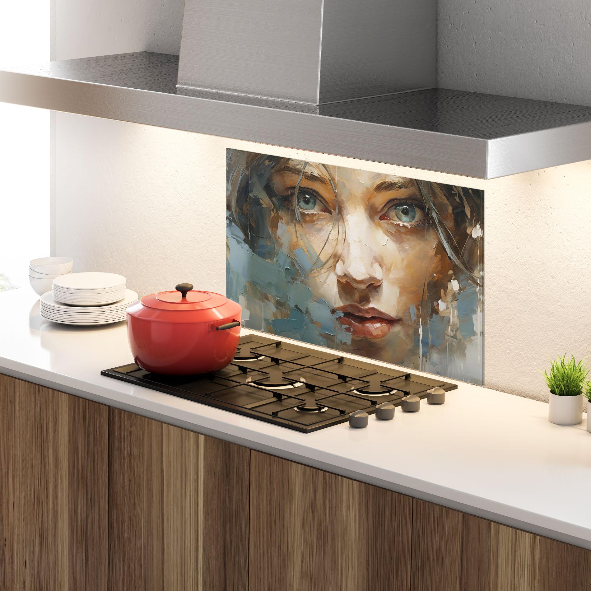 Küchenrückwand Glas Expressive Portrait mockup 4