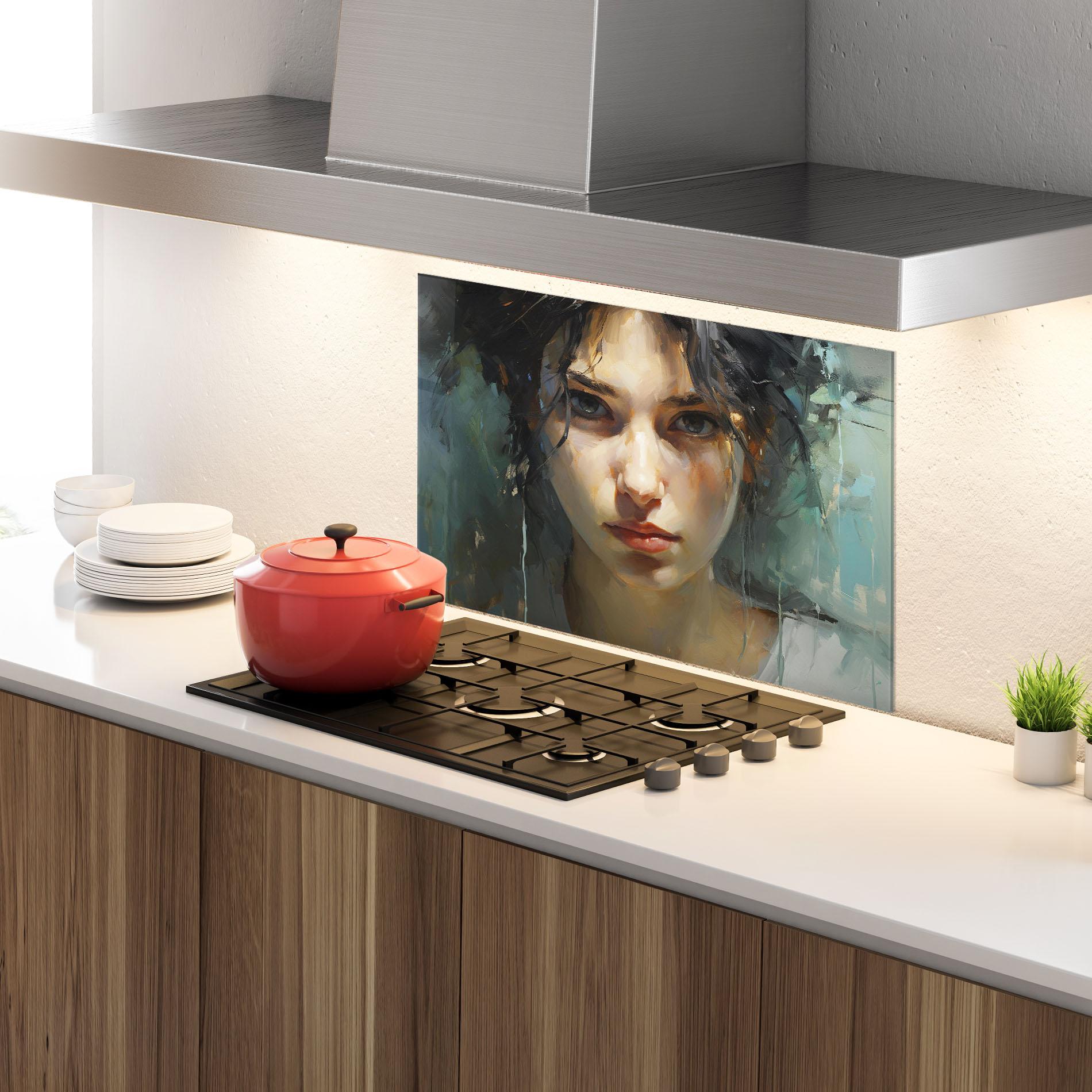 Küchenrückwand Glas Intense Portrait mockup 4
