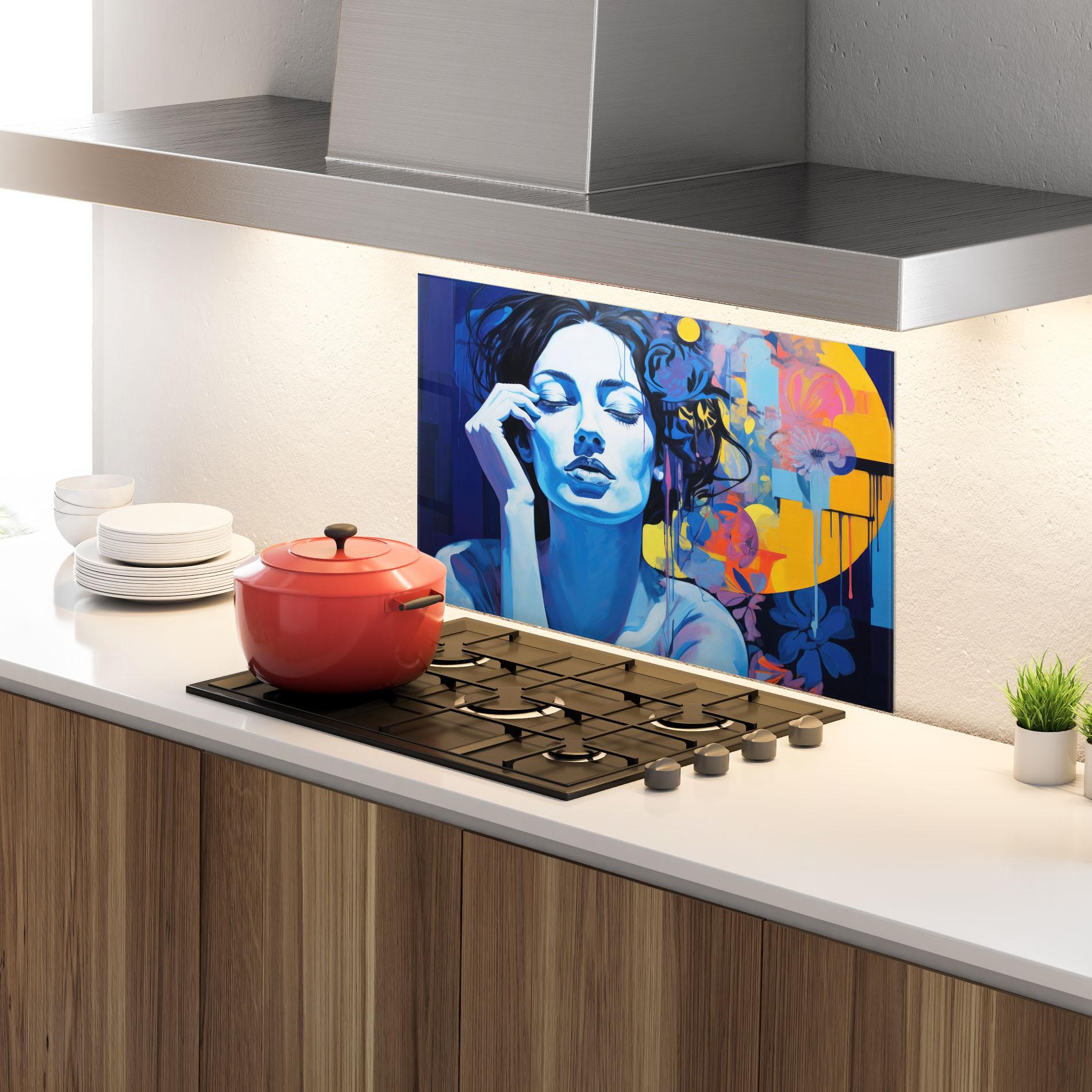 Küchenrückwand Glas Photographic Blue Image mockup 4