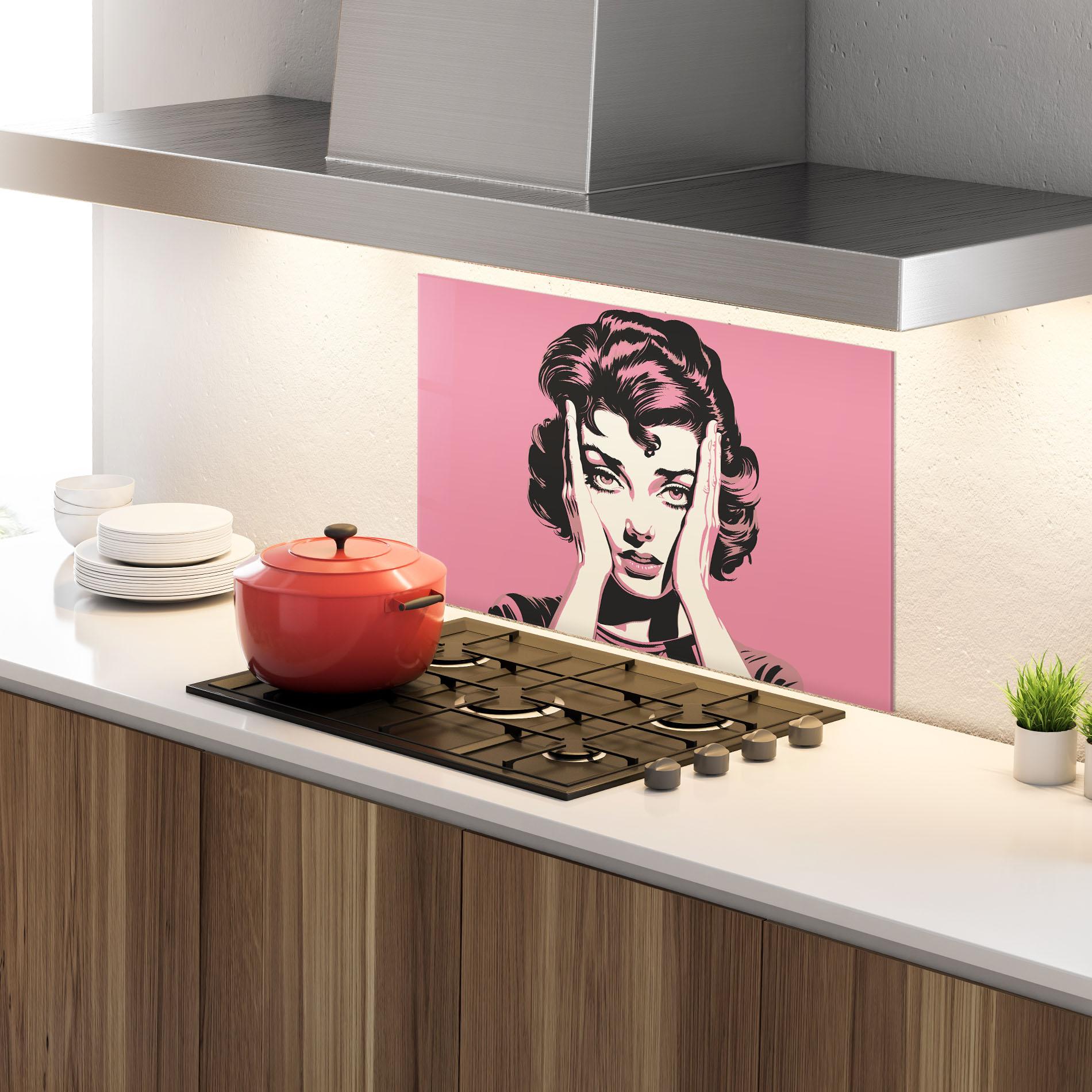 Küchenrückwand Glas Pink Light Portrait mockup 4