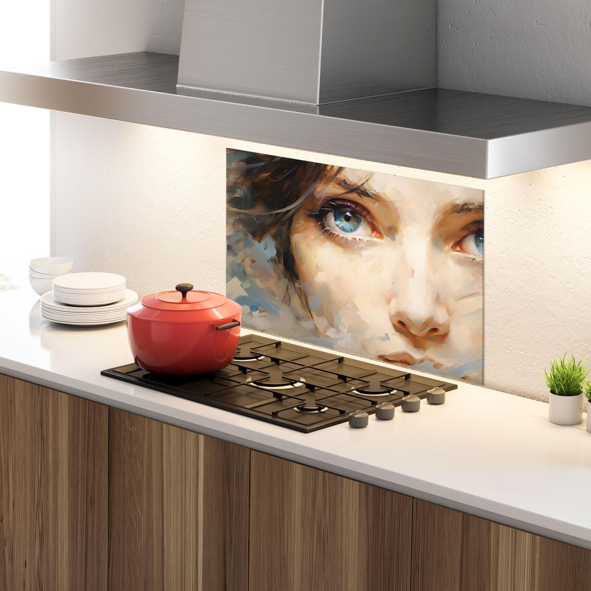 Küchenrückwand Glas Pupil Blue Iris mockup 4