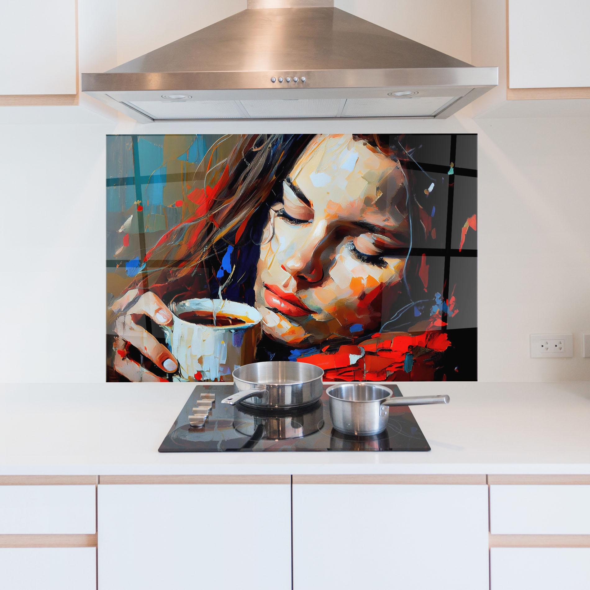 Küchenrückwand Glas Abstract Woman Coffee mockup 5