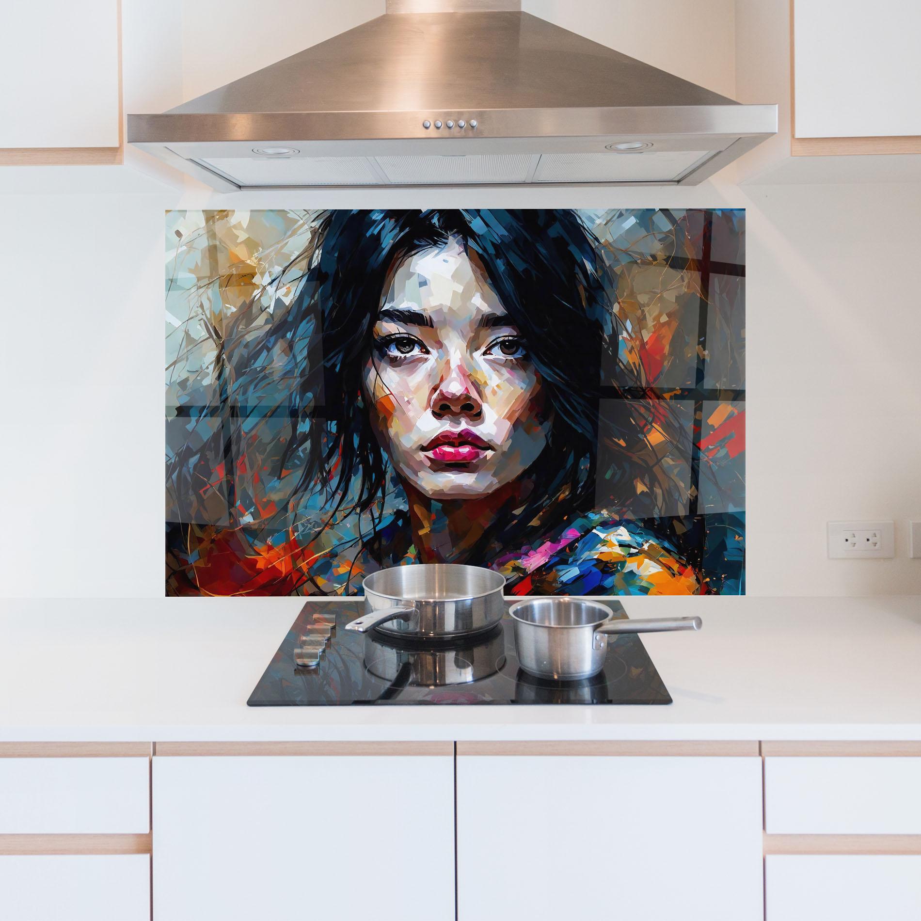 Küchenrückwand Glas Artistic Girl Bright Makeup mockup 5