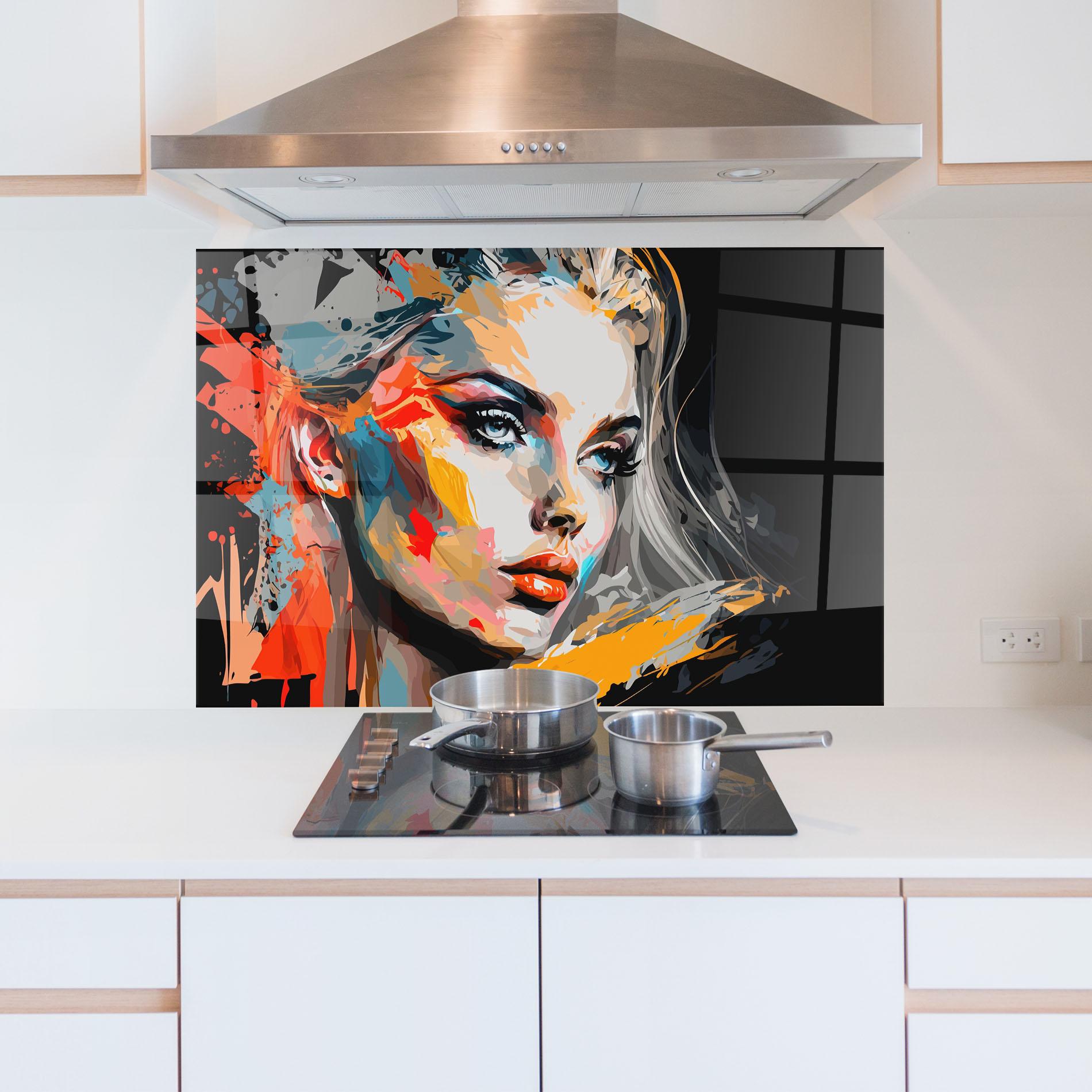 Küchenrückwand Glas Blue Eye Face mockup 5