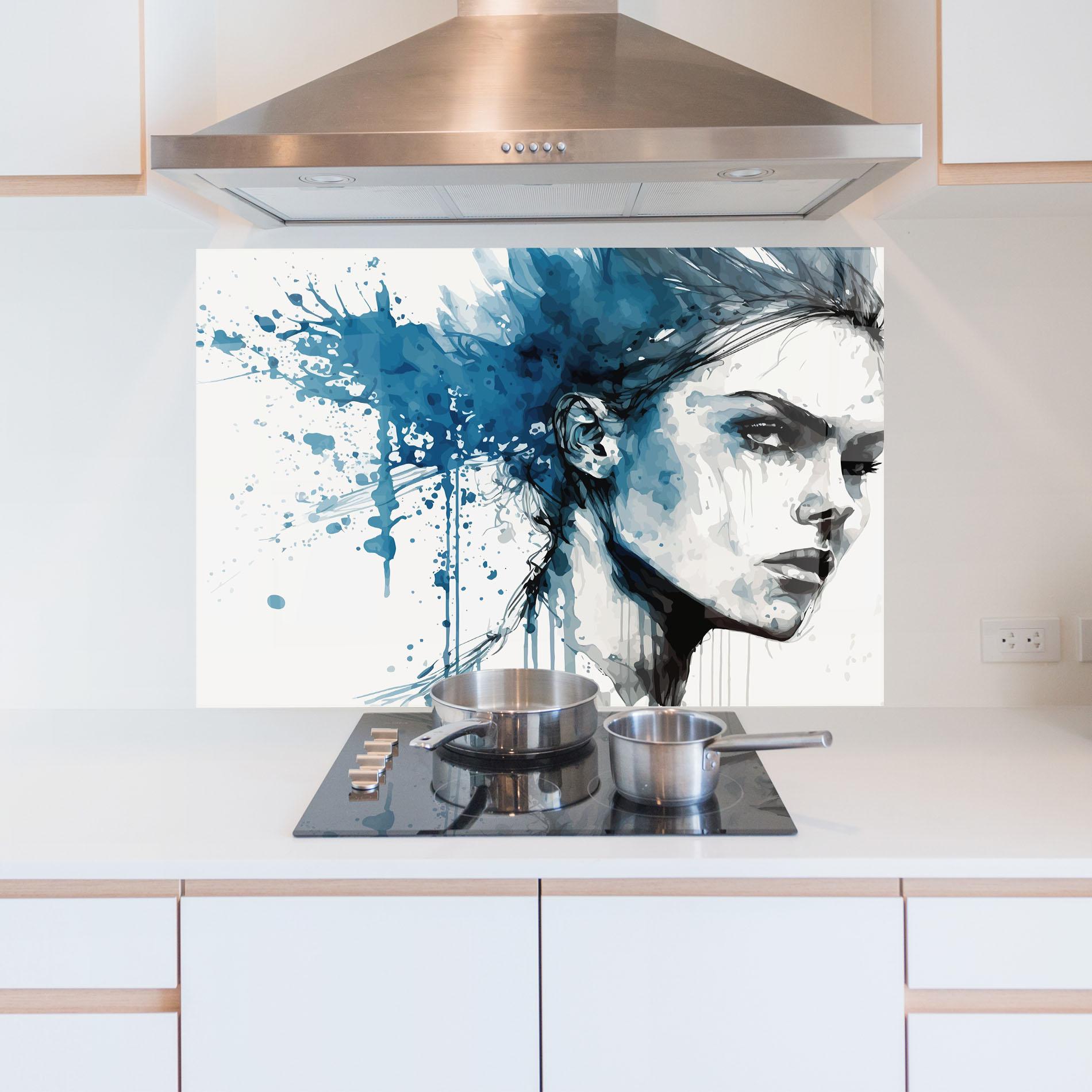 Küchenrückwand Glas Blue Splash Portrait mockup 5