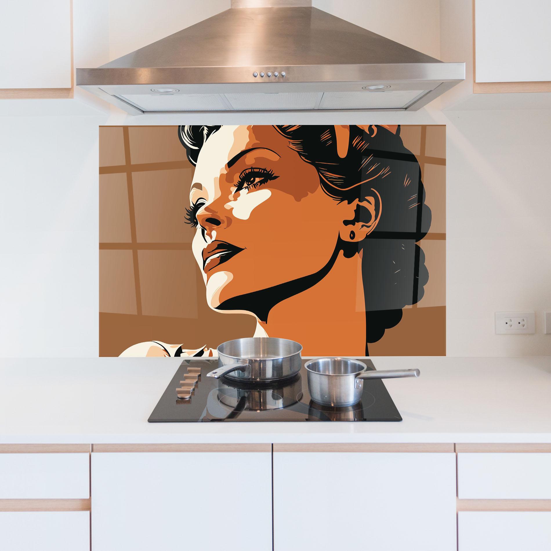 Küchenrückwand Glas Brown Portrait Lady mockup 5