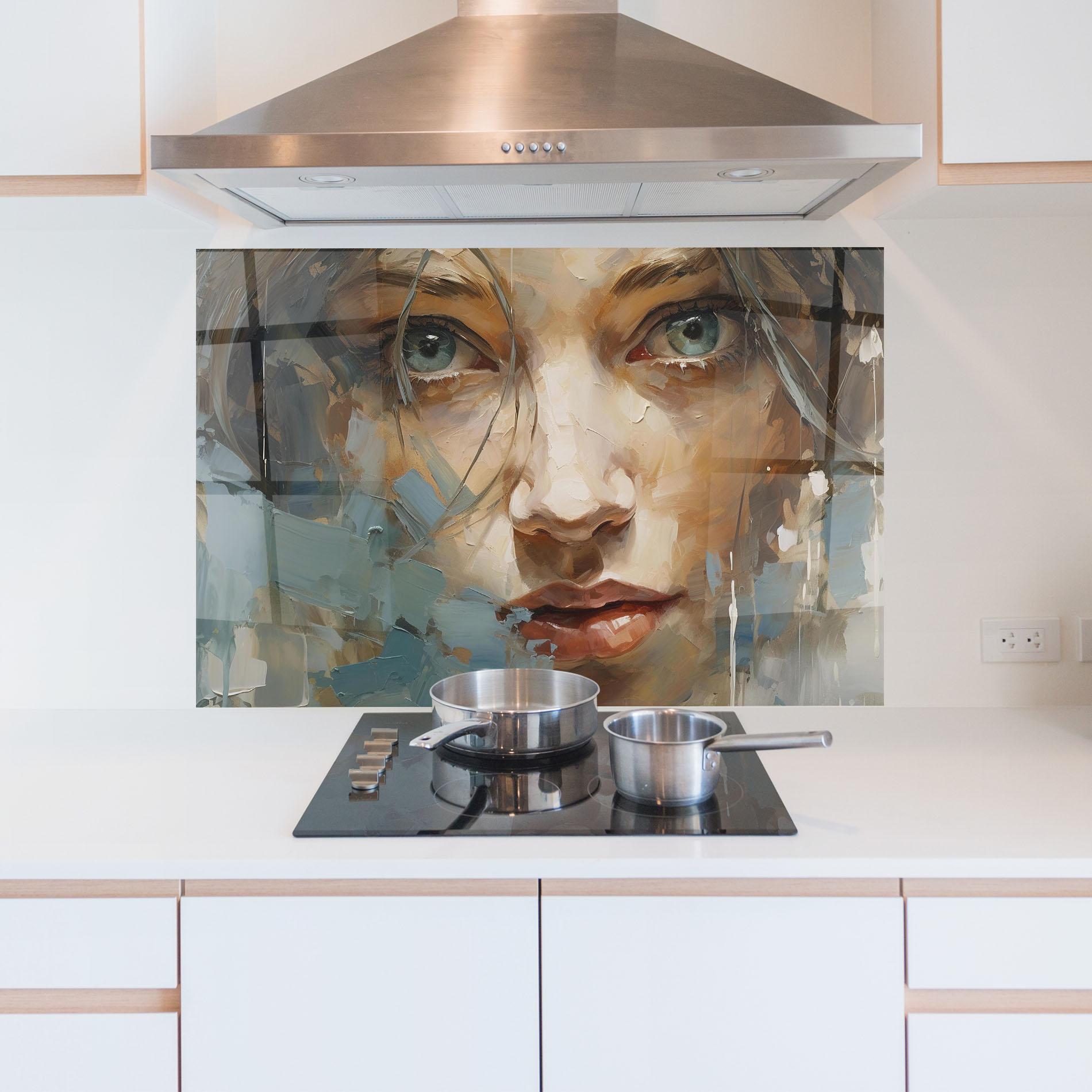 Küchenrückwand Glas Expressive Portrait mockup 5