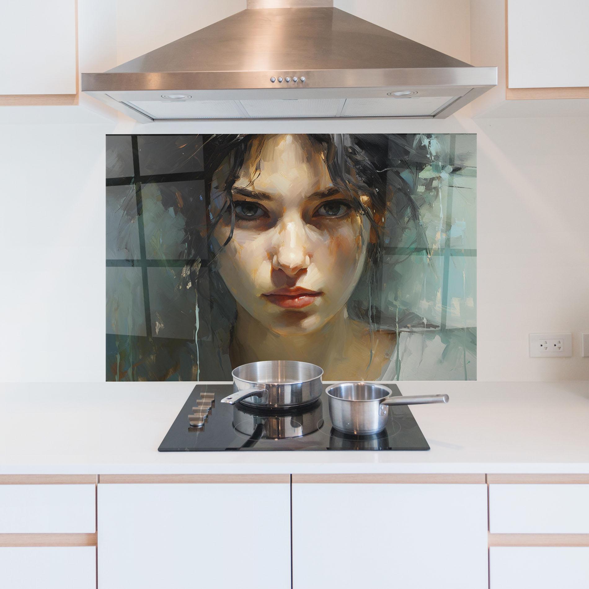 Küchenrückwand Glas Intense Portrait mockup 5