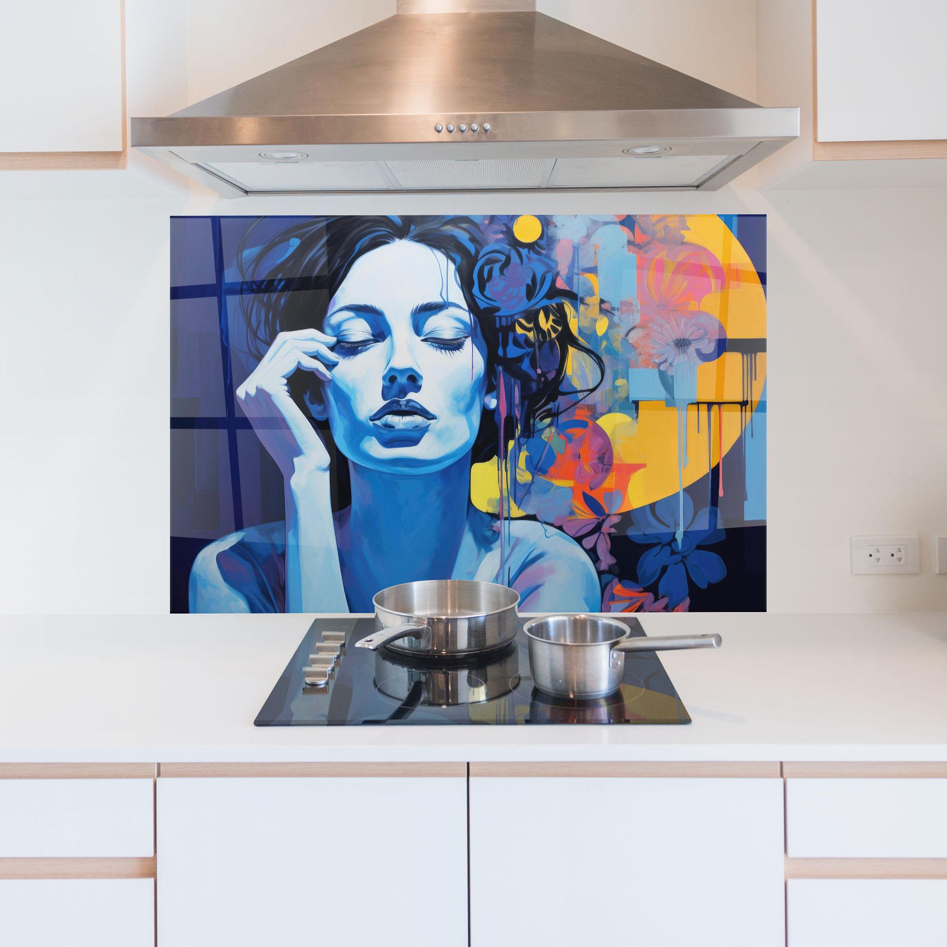 Küchenrückwand Glas Photographic Blue Image mockup 5