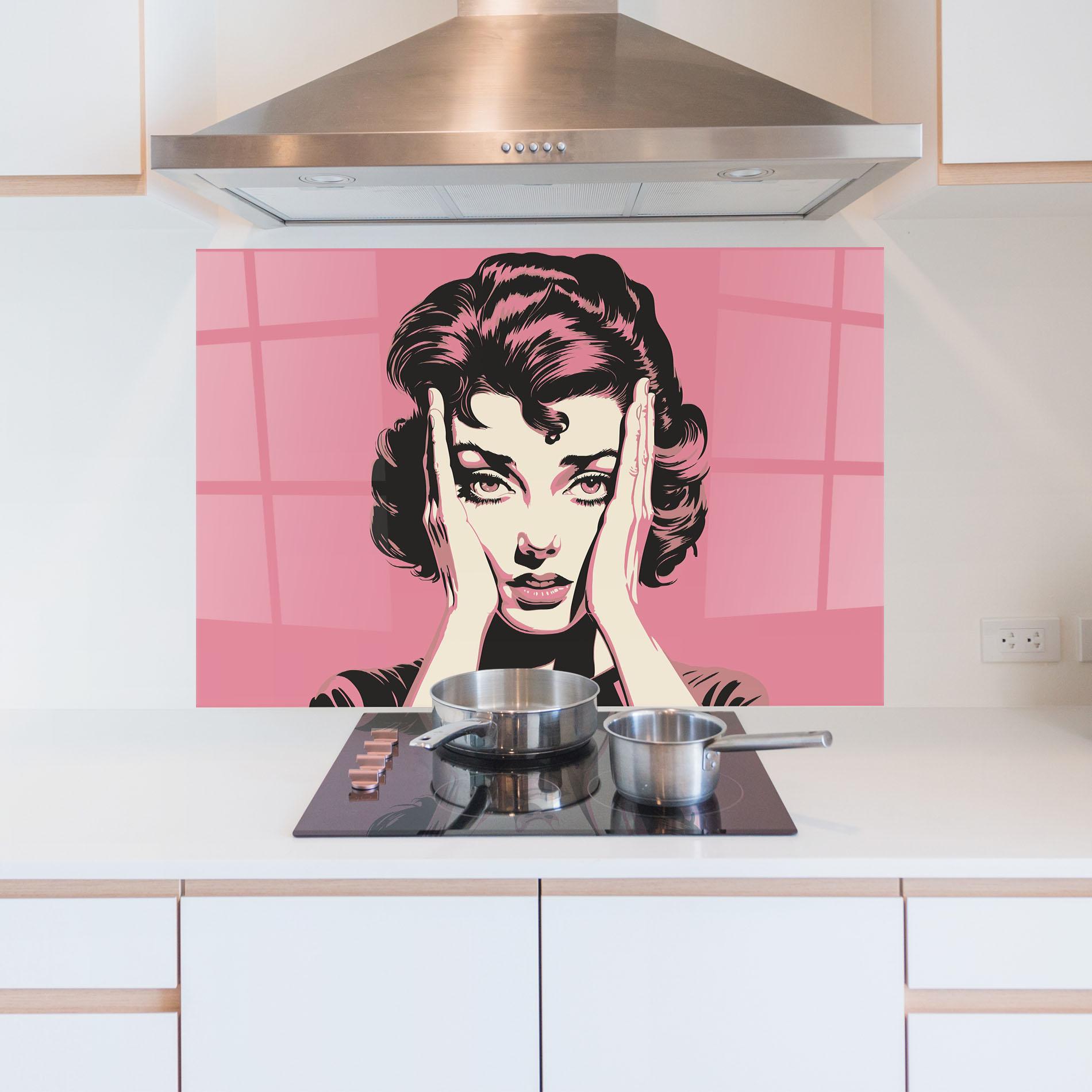 Küchenrückwand Glas Pink Light Portrait mockup 5