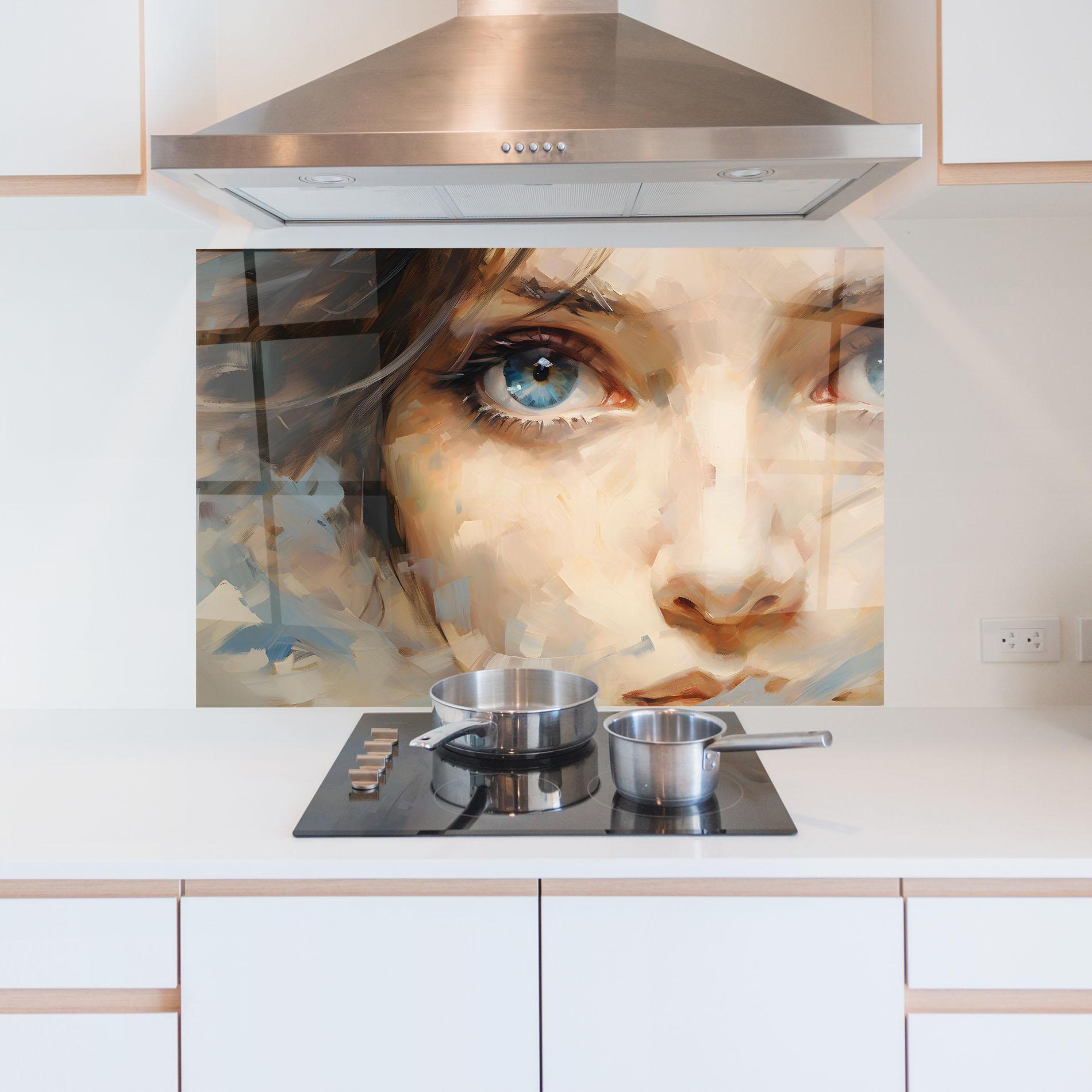 Küchenrückwand Glas Pupil Blue Iris mockup 5