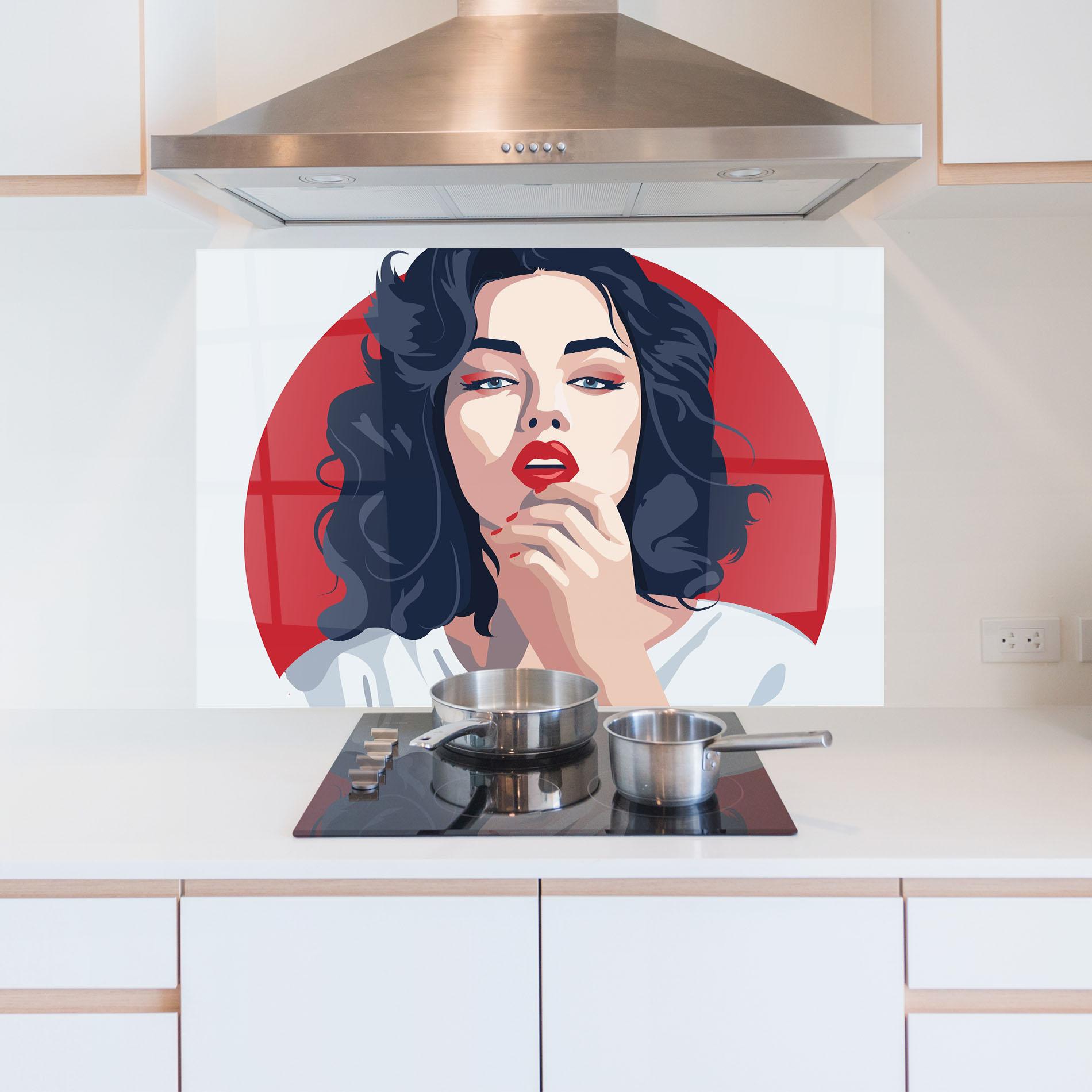Küchenrückwand Glas Red Lips Portrait mockup 5