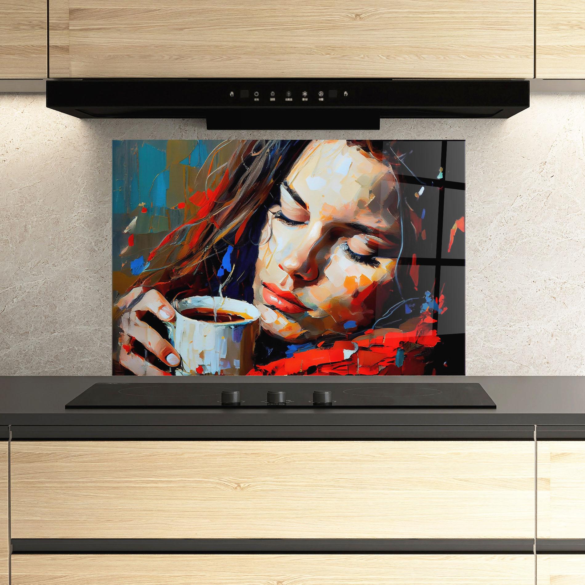 Küchenrückwand Glas Abstract Woman Coffee mockup 3