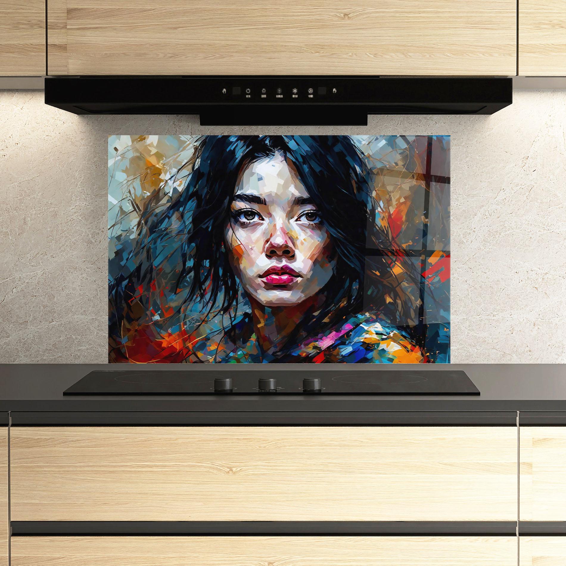 Küchenrückwand Glas Artistic Girl Bright Makeup mockup 3