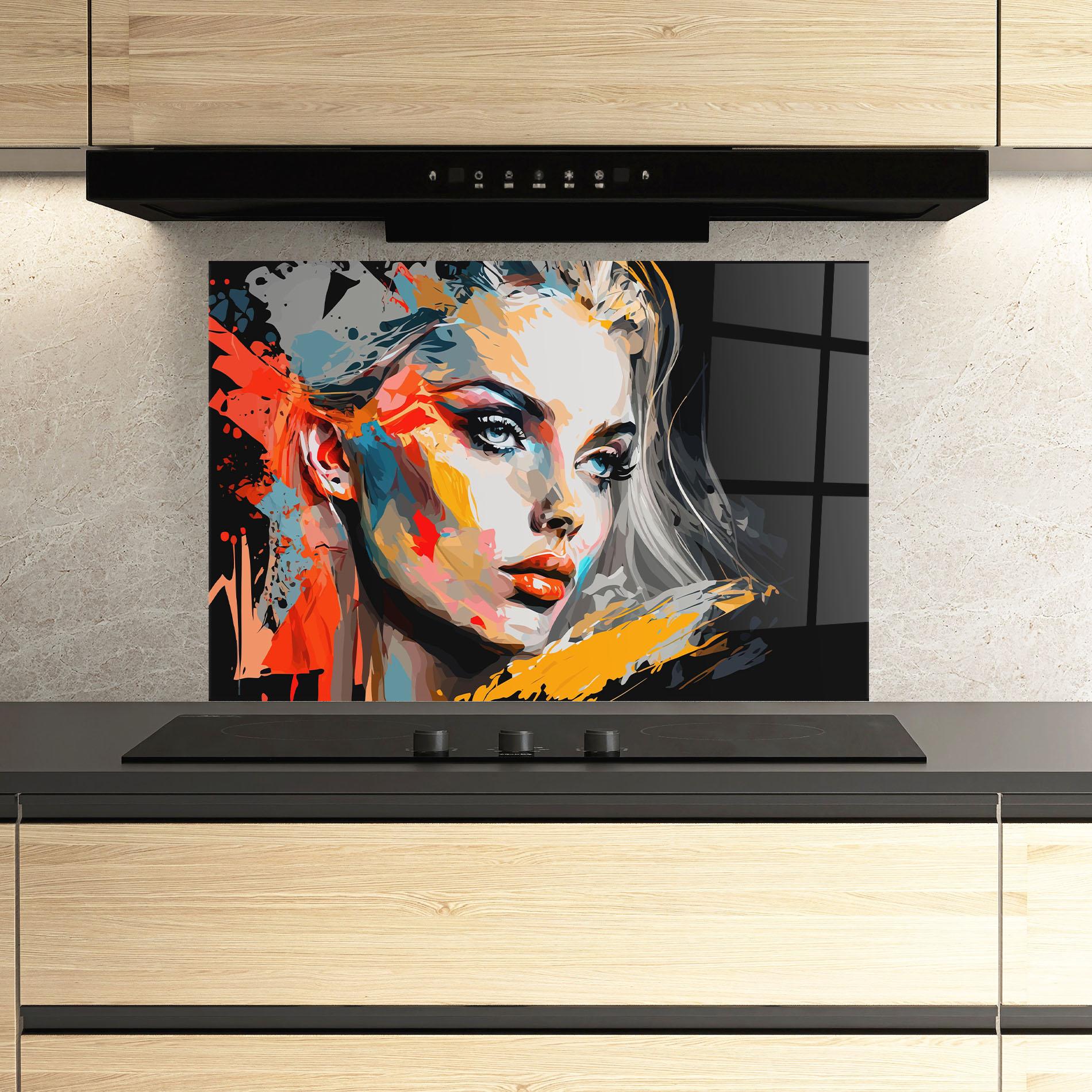 Küchenrückwand Glas Blue Eye Face mockup 3