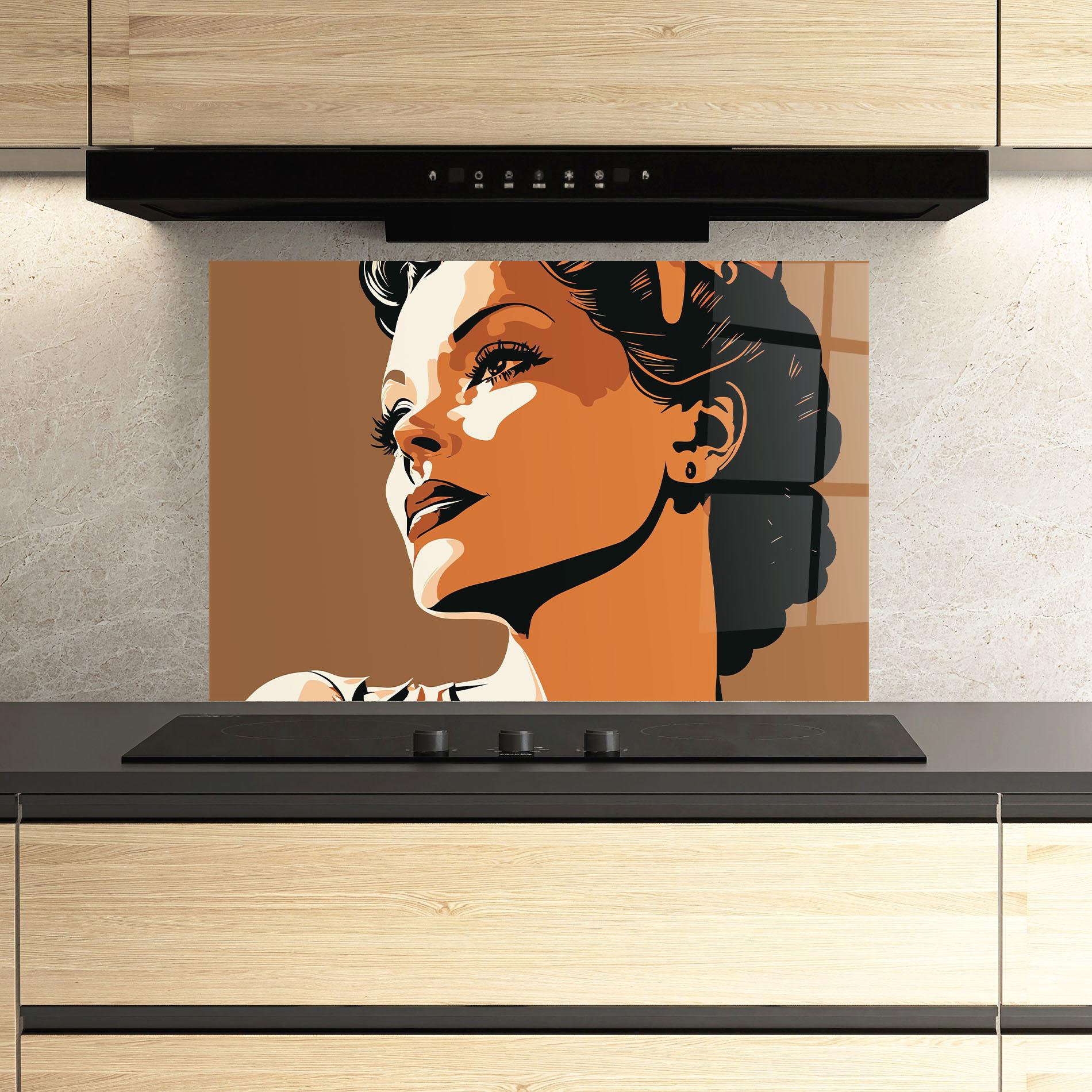 Küchenrückwand Glas Brown Portrait Lady mockup 3