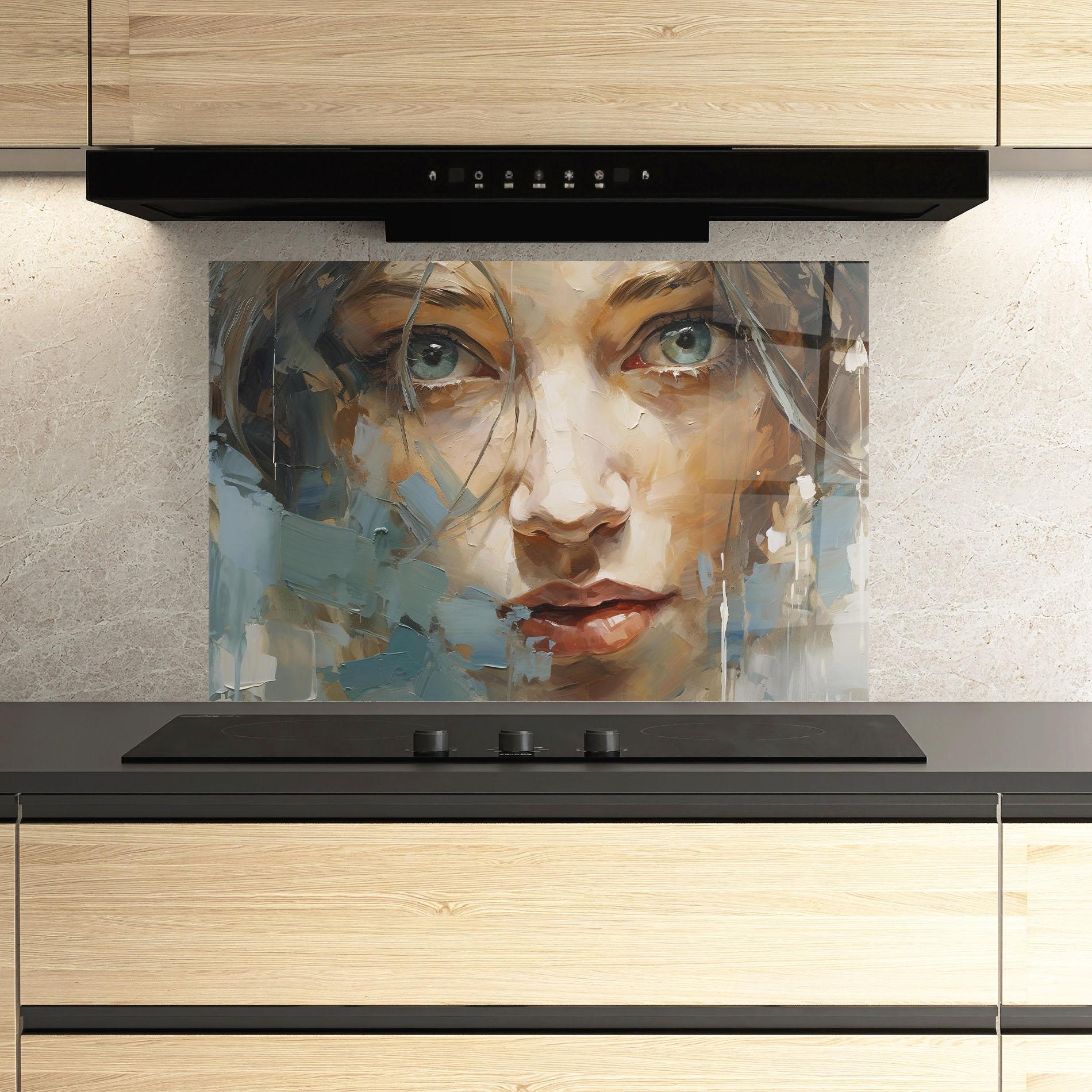 Küchenrückwand Glas Expressive Portrait mockup 3