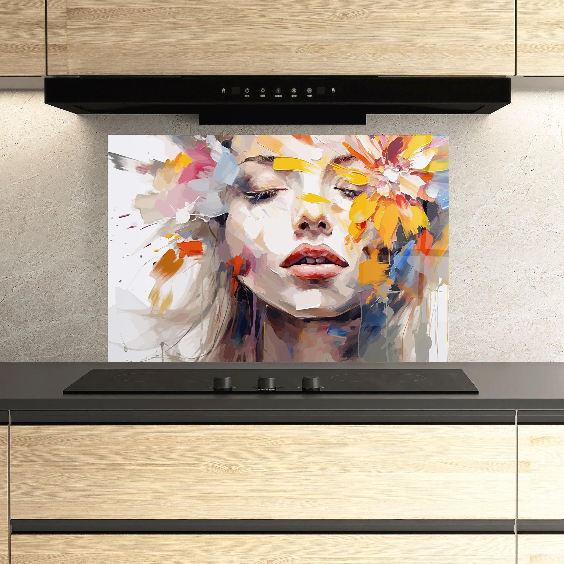 Küchenrückwand Glas Oil Flower Portrait mockup 3