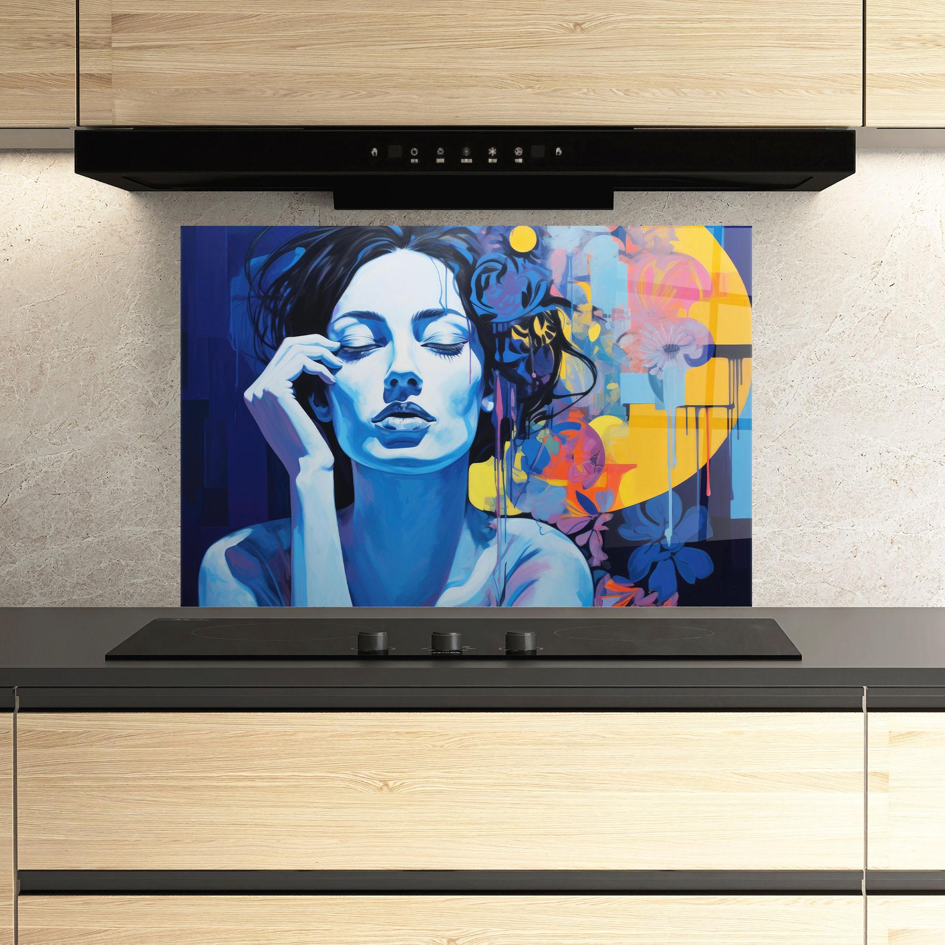 Küchenrückwand Glas Photographic Blue Image mockup 3