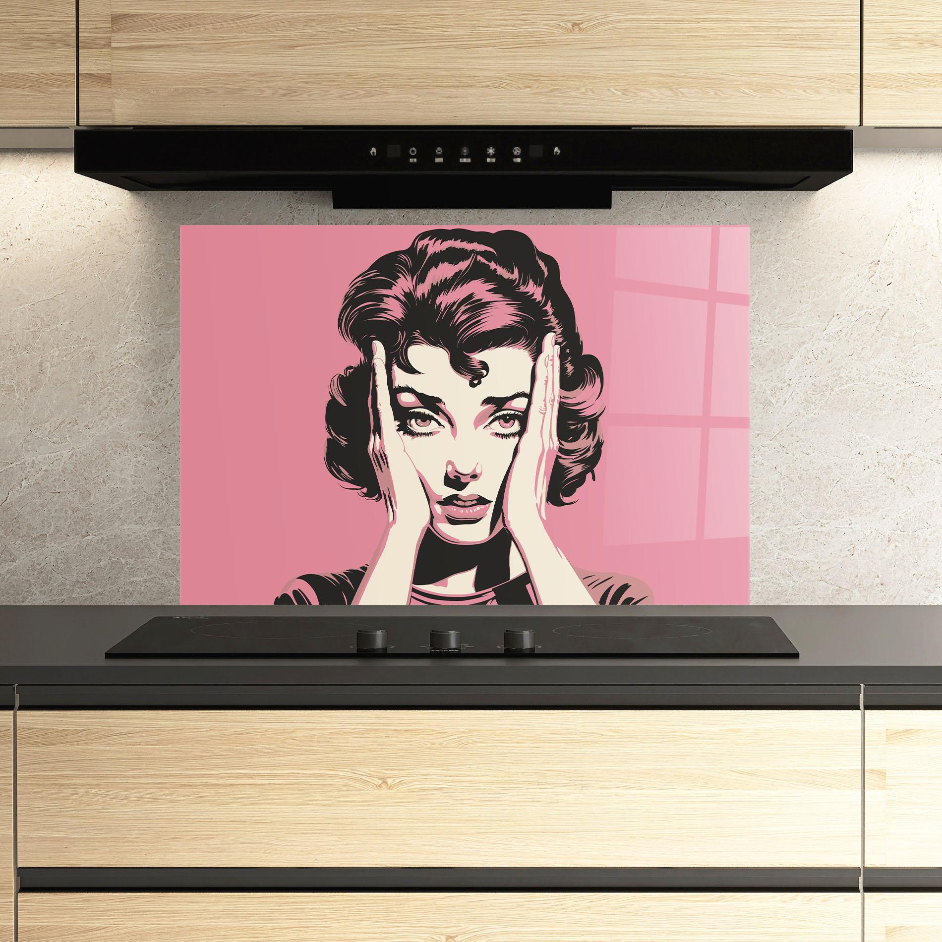 Küchenrückwand Glas Pink Light Portrait mockup 3